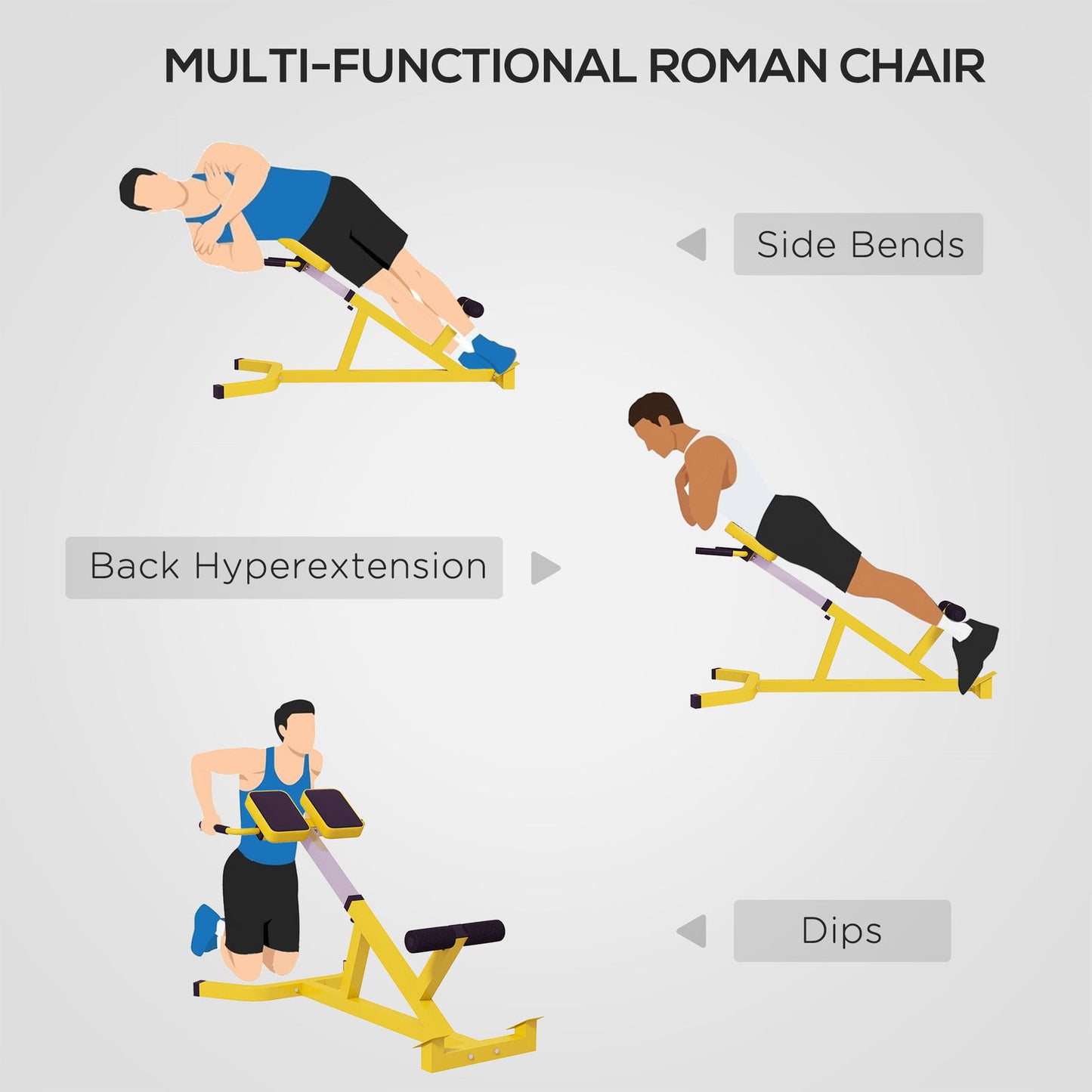 Soozier Roman Chair Back Extension Machine, Height Adjustable Hyperextension Bench with Dip Bars, Multi-Functional for Back, Core, Arms and Whole-Body Training, Yellow himalipasal