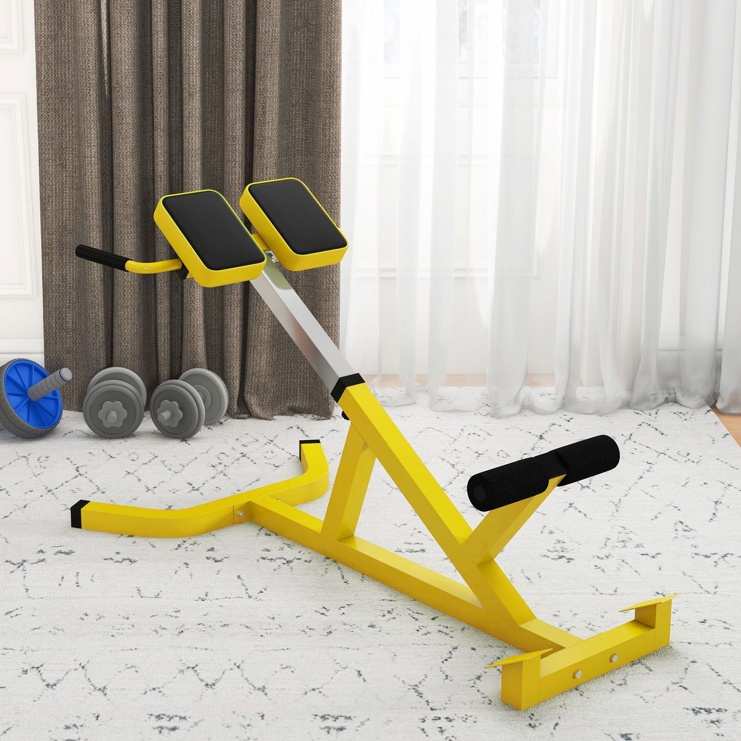 Soozier Roman Chair Back Extension Machine, Height Adjustable Hyperextension Bench with Dip Bars, Multi-Functional for Back, Core, Arms and Whole-Body Training, Yellow himalipasal