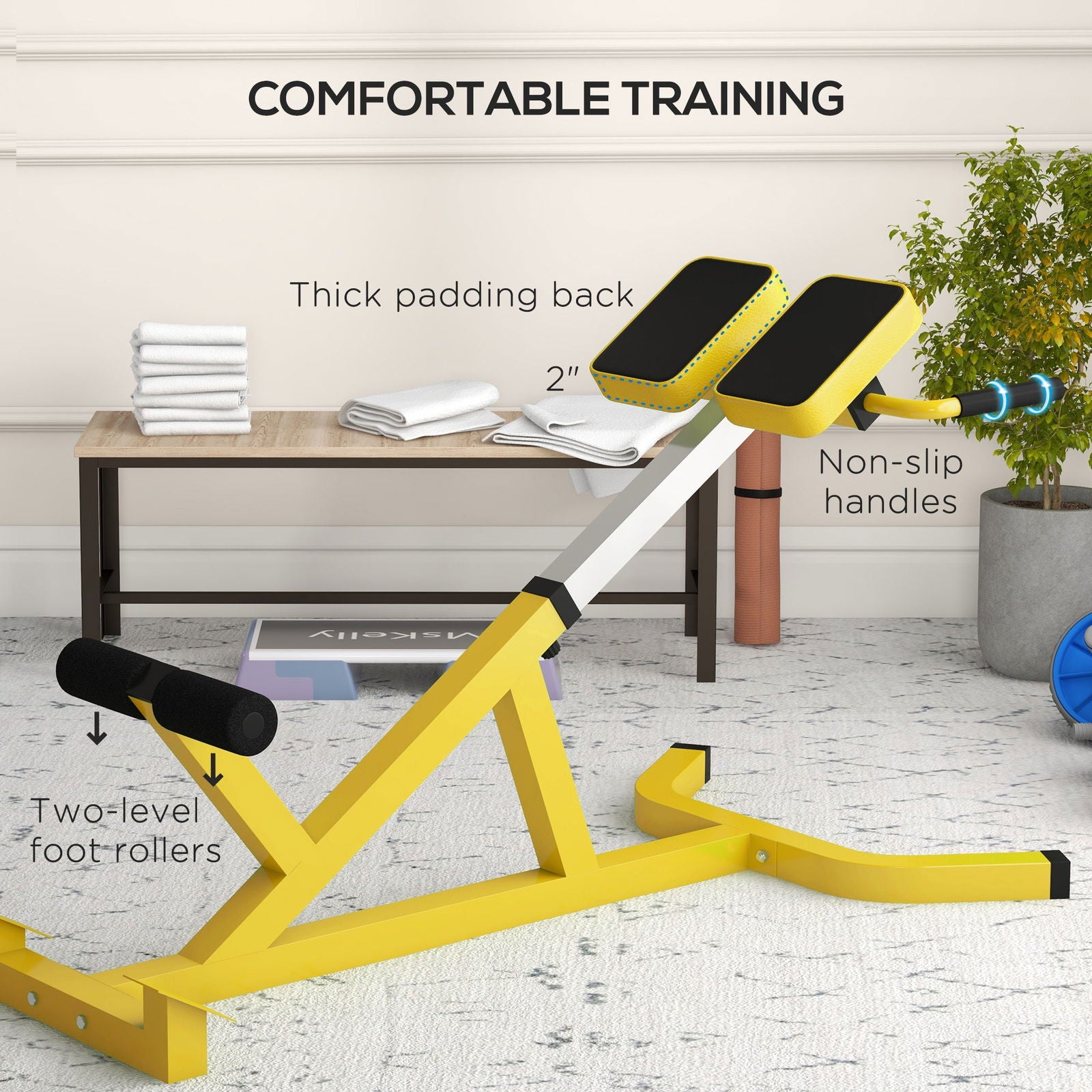 Soozier Roman Chair Back Extension Machine, Height Adjustable Hyperextension Bench with Dip Bars, Multi-Functional for Back, Core, Arms and Whole-Body Training, Yellow himalipasal