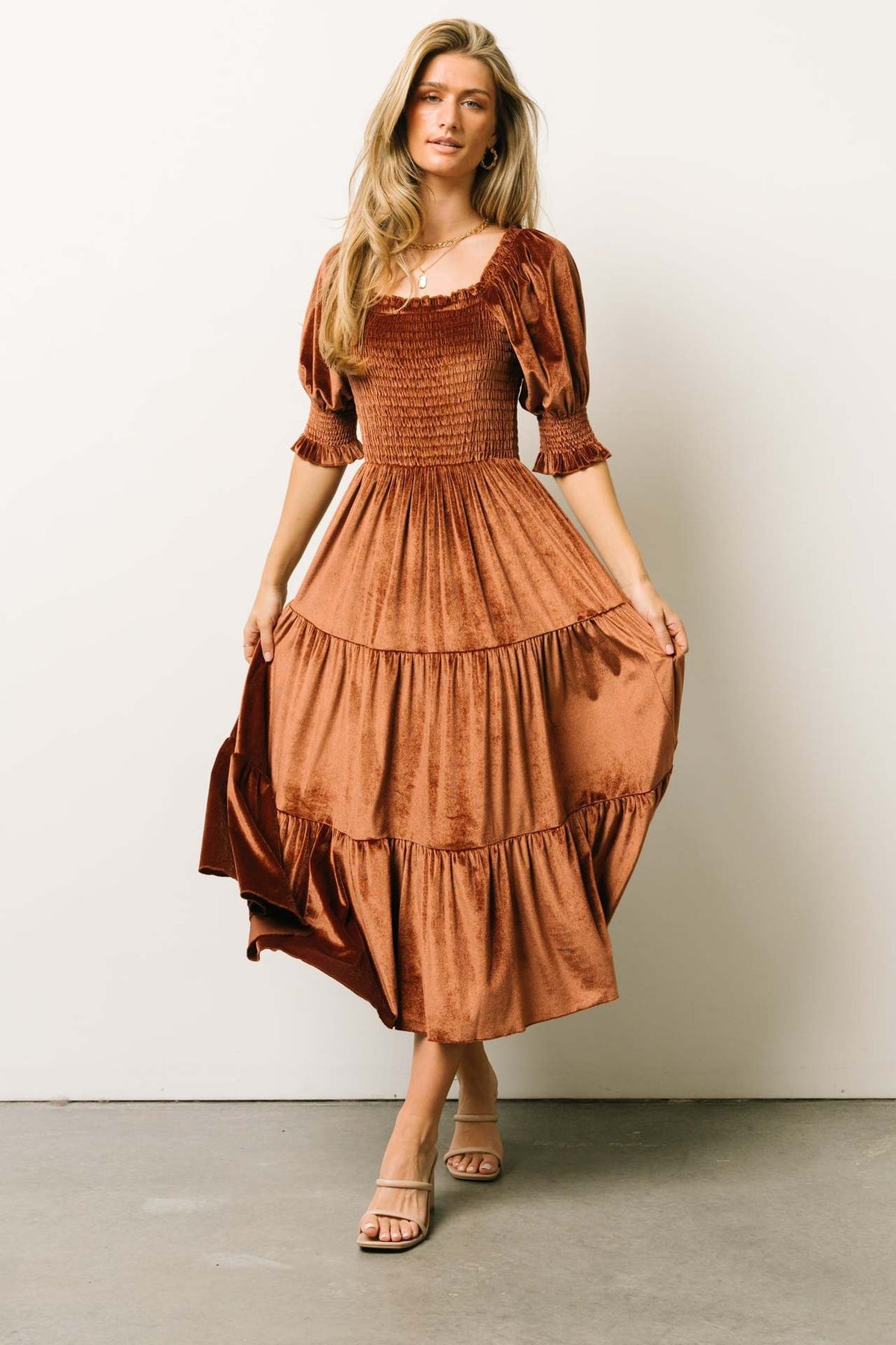 Spring Summer Gold Velvet Square Collar Ruffles High Waist Tight Office Dress himalipasal