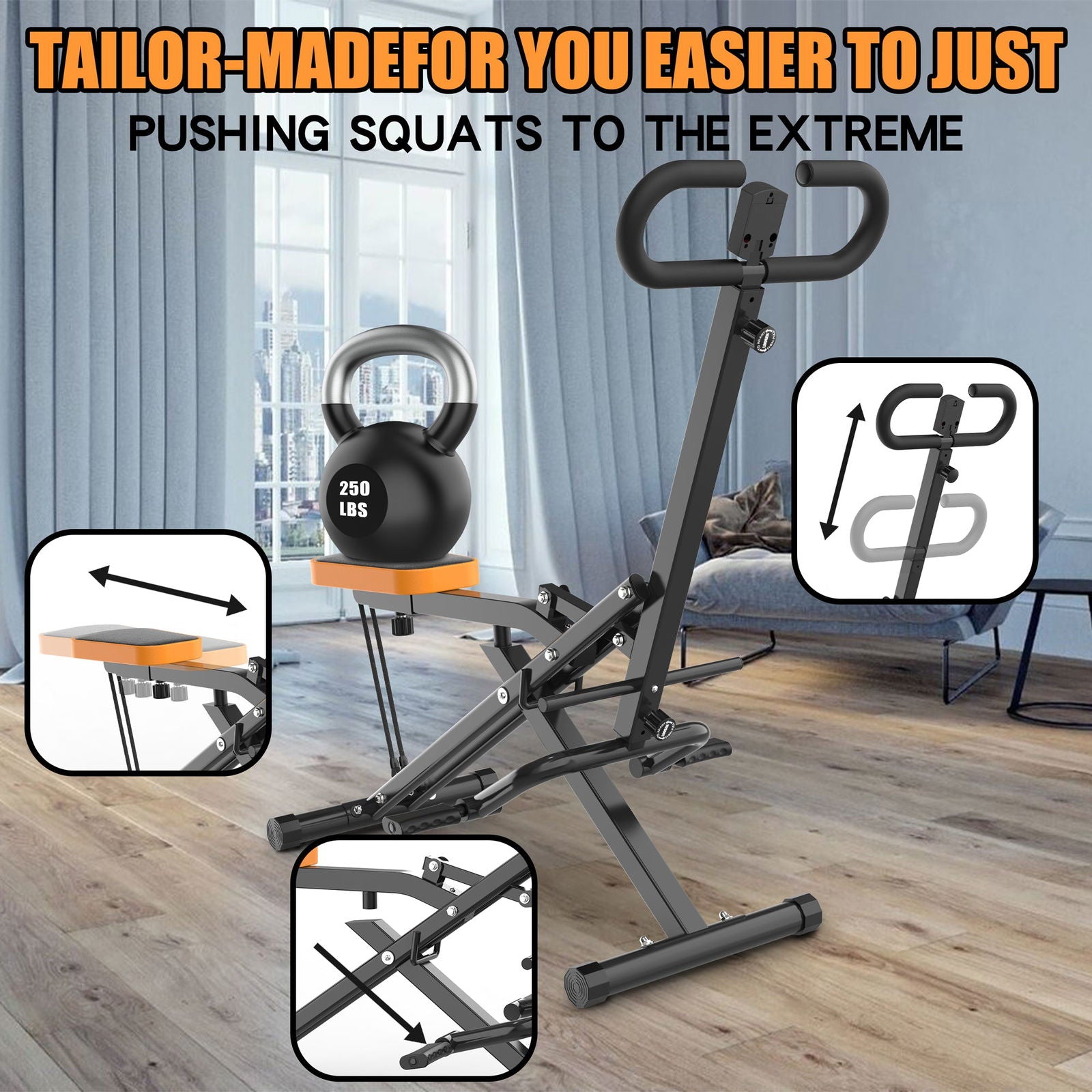 Squat Machine for Home, Assist Trainer for Glutes Workout Foldable with Resistance Bands, for Botty Glutes Butt Thighs, Ab Back/Leg Press Hip Thrust for Home Gym Fitness-Black himalipasal