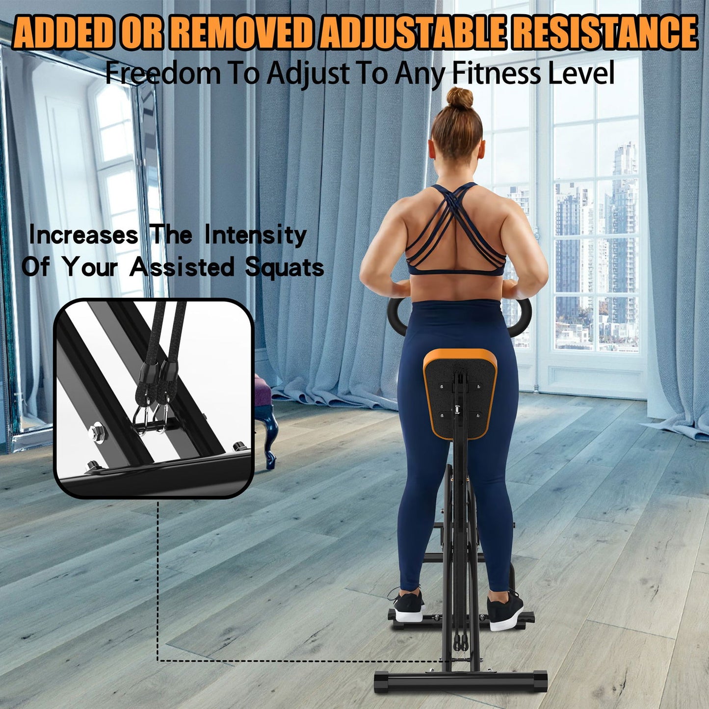 Squat Machine for Home, Assist Trainer for Glutes Workout Foldable with Resistance Bands, for Botty Glutes Butt Thighs, Ab Back/Leg Press Hip Thrust for Home Gym Fitness-Black himalipasal