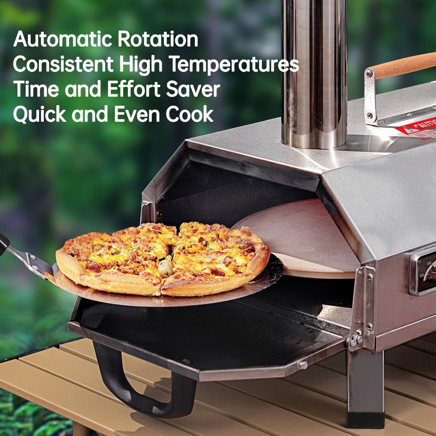 Stainless Steel Pizza Oven Outdoor 12" Automatic Rotatable Pizza Ovens,Portable Wood Fired Pizza Oven Pizza Maker with Timer, Built-in Thermometer,Pizza Cutter & Carry Bag himalipasal