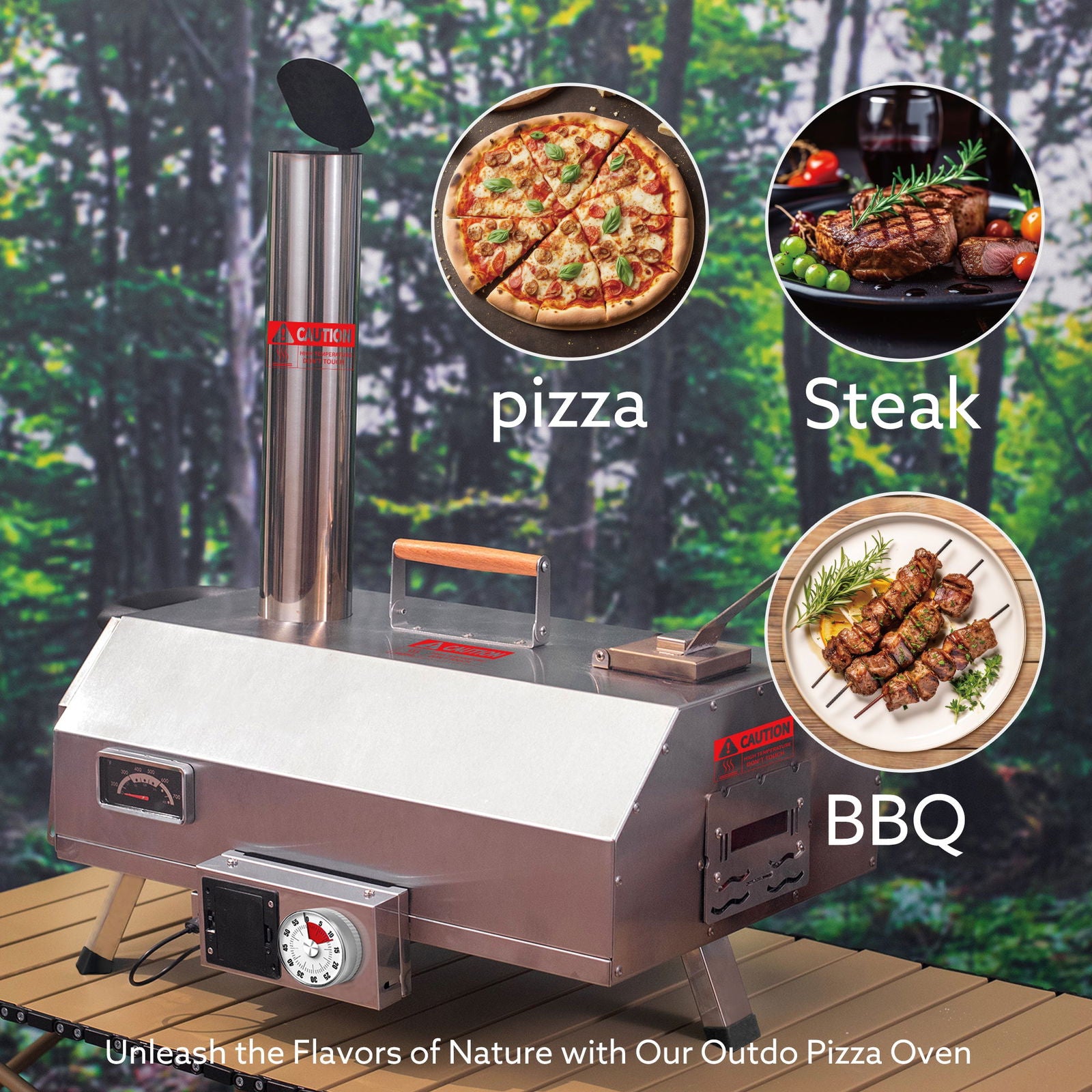 Stainless Steel Pizza Oven Outdoor 12" Automatic Rotatable Pizza Ovens,Portable Wood Fired Pizza Oven Pizza Maker with Timer, Built-in Thermometer,Pizza Cutter & Carry Bag himalipasal