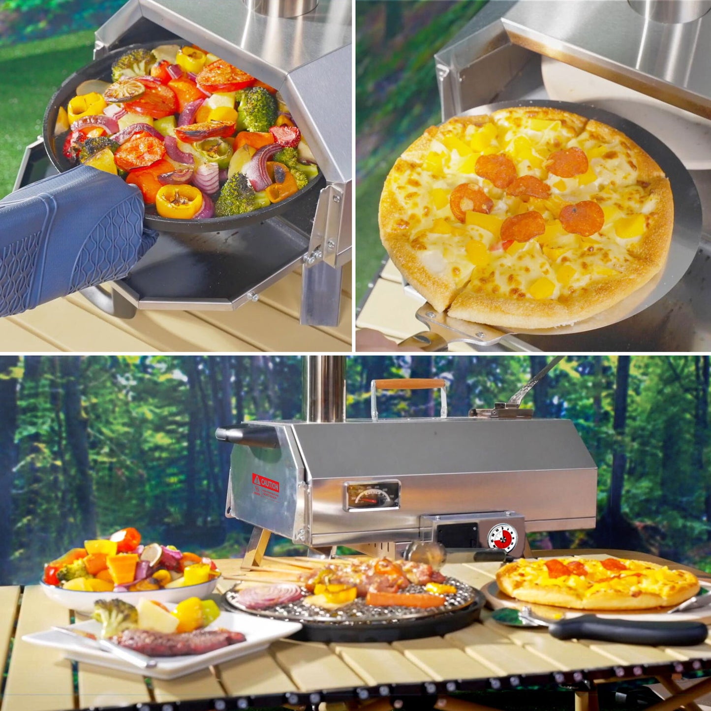 Stainless Steel Pizza Oven Outdoor 12" Automatic Rotatable Pizza Ovens,Portable Wood Fired Pizza Oven Pizza Maker with Timer, Built-in Thermometer,Pizza Cutter & Carry Bag himalipasal