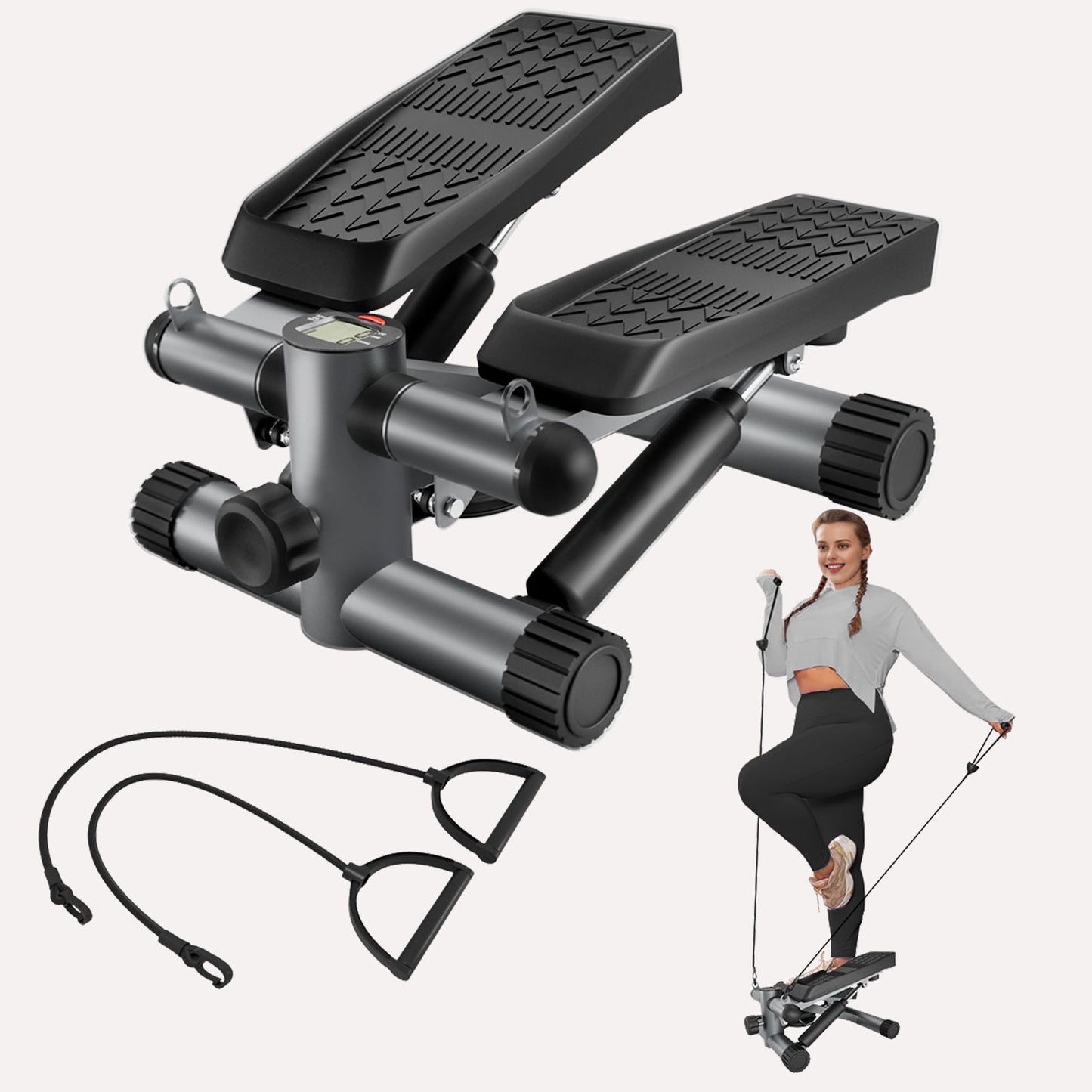 Steppers for Exercise, Stair Stepper with Resistance Bands, Mini Stepper with 330LBS Loading Capacity, Hydraulic Fitness Stepper with LCD Monitor, No Assembly Required himalipasal