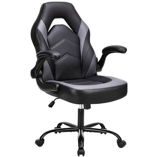 Sweetcrispy Gaming Chair - PU Leather Computer Chair Ergonomic Office Chair with Lumbar Support, Height Adjustable Rolling Desk Chairs with Flip-up Armrests himalipasal