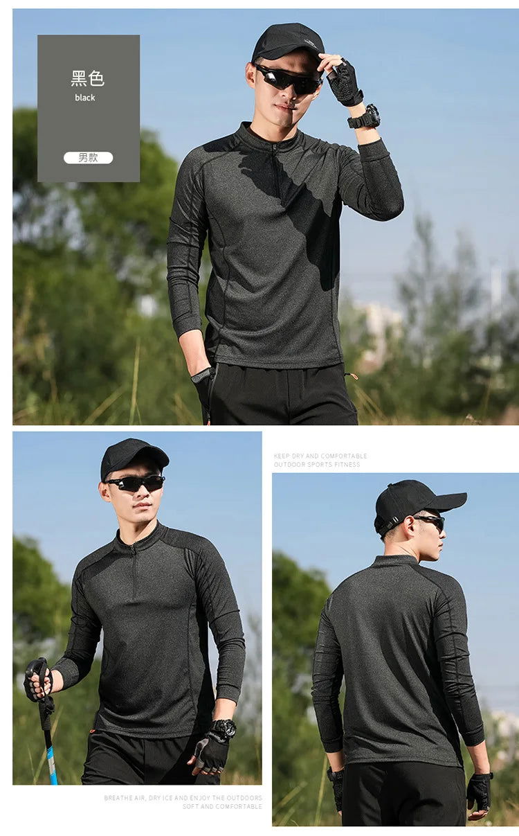 T-shirt Hiking Quick-drying Women Men Stand-up Collar Solid Color Mountaineering Shirt Breathable Long-sleeved Sports Clothing himalipasal