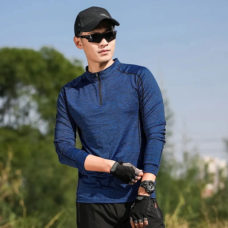 T-shirt Hiking Quick-drying Women Men Stand-up Collar Solid Color Mountaineering Shirt Breathable Long-sleeved Sports Clothing himalipasal