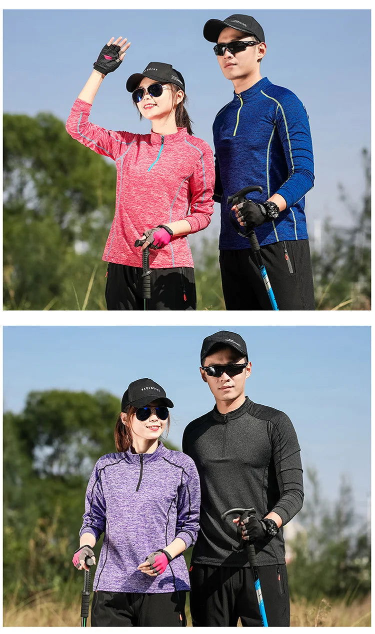 T-shirt Hiking Quick-drying Women Men Stand-up Collar Solid Color Mountaineering Shirt Breathable Long-sleeved Sports Clothing himalipasal