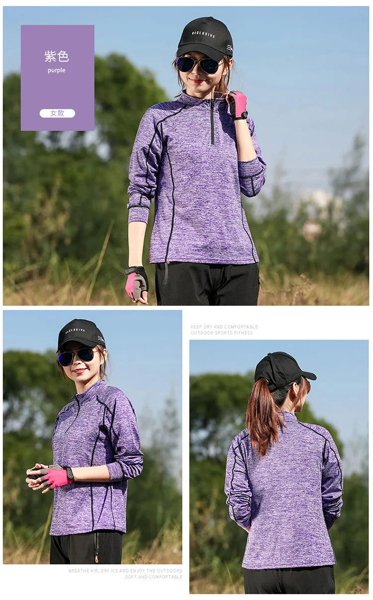 T-shirt Hiking Quick-drying Women Men Stand-up Collar Solid Color Mountaineering Shirt Breathable Long-sleeved Sports Clothing himalipasal