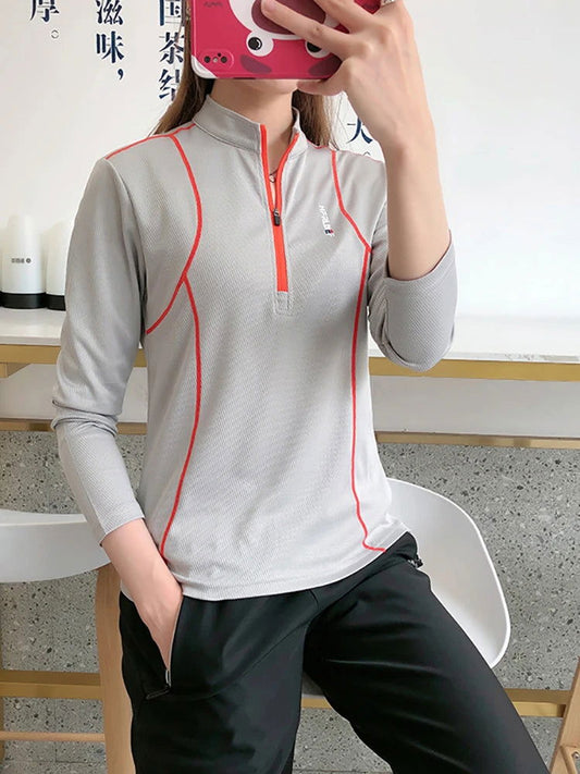 T-shirt Outdoor Quick-drying Clothes Autumn Women Sports Long-sleeved T-shirt Stand Collar Slim Stretch Mountaineering Clothes himalipasal