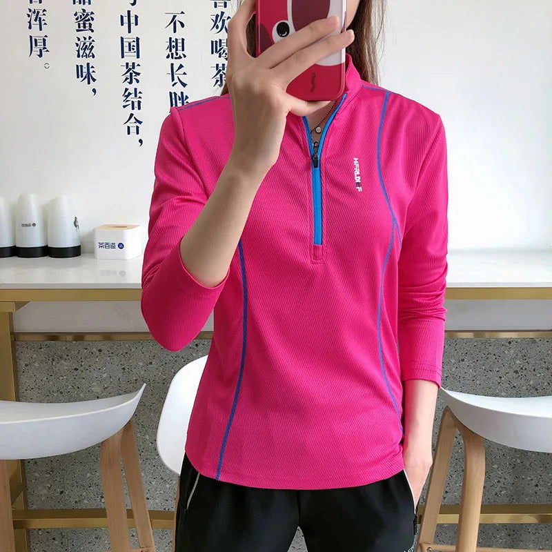 T-shirt Outdoor Quick-drying Clothes Autumn Women Sports Long-sleeved T-shirt Stand Collar Slim Stretch Mountaineering Clothes himalipasal