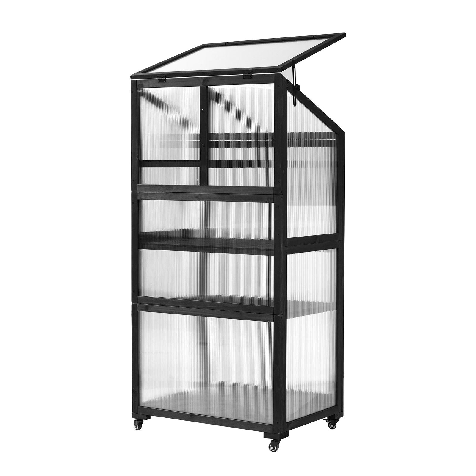 TOPMAX 62inch Height Wood Large Greenhouse Balcony Portable Cold Frame with Wheels and Adjustable Shelves for Outdoor Indoor Use, Black himalipasal