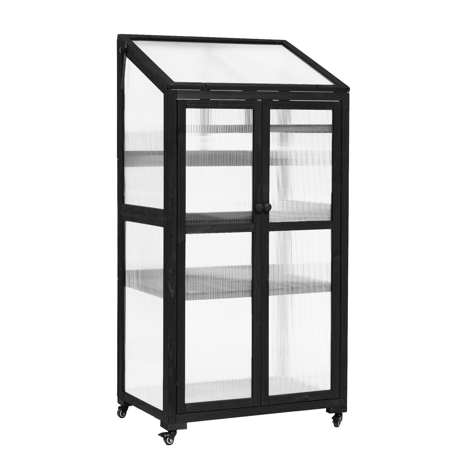 TOPMAX 62inch Height Wood Large Greenhouse Balcony Portable Cold Frame with Wheels and Adjustable Shelves for Outdoor Indoor Use, Black himalipasal