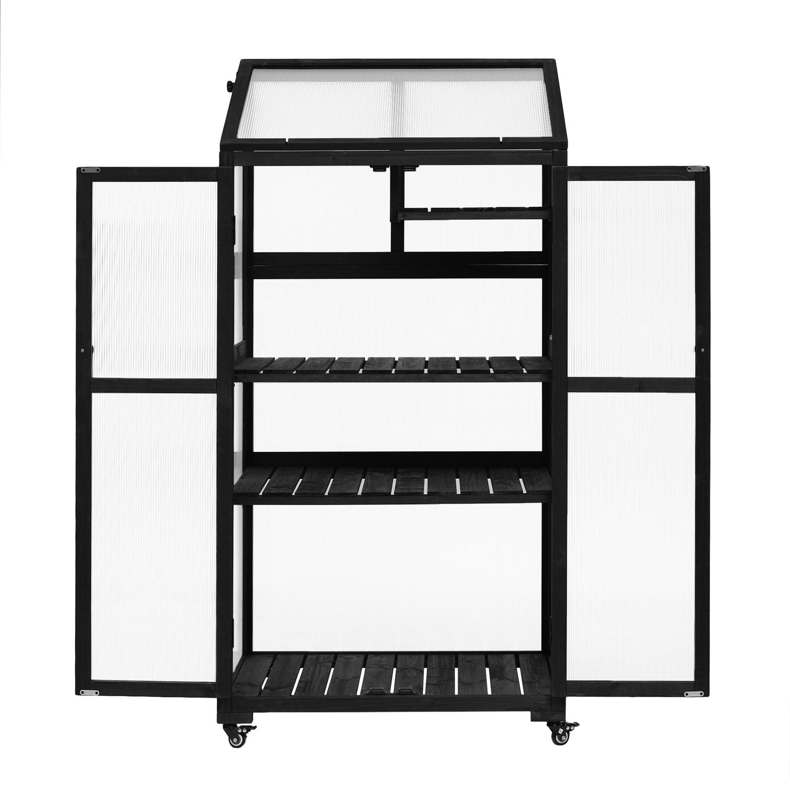 TOPMAX 62inch Height Wood Large Greenhouse Balcony Portable Cold Frame with Wheels and Adjustable Shelves for Outdoor Indoor Use, Black himalipasal