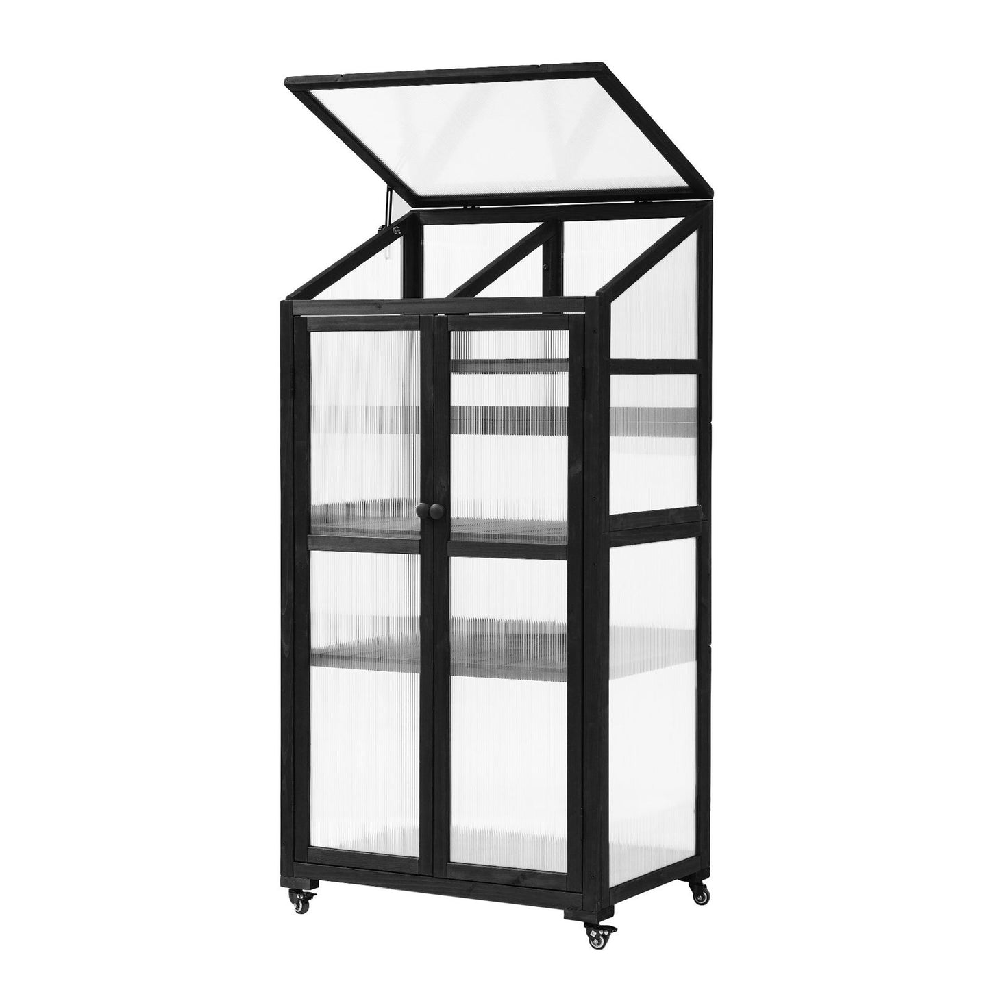 TOPMAX 62inch Height Wood Large Greenhouse Balcony Portable Cold Frame with Wheels and Adjustable Shelves for Outdoor Indoor Use, Black himalipasal