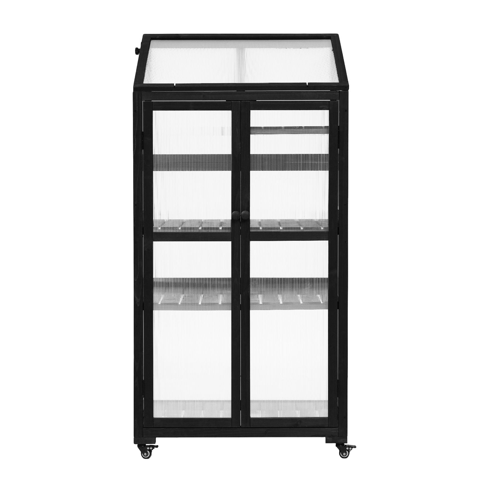 TOPMAX 62inch Height Wood Large Greenhouse Balcony Portable Cold Frame with Wheels and Adjustable Shelves for Outdoor Indoor Use, Black himalipasal