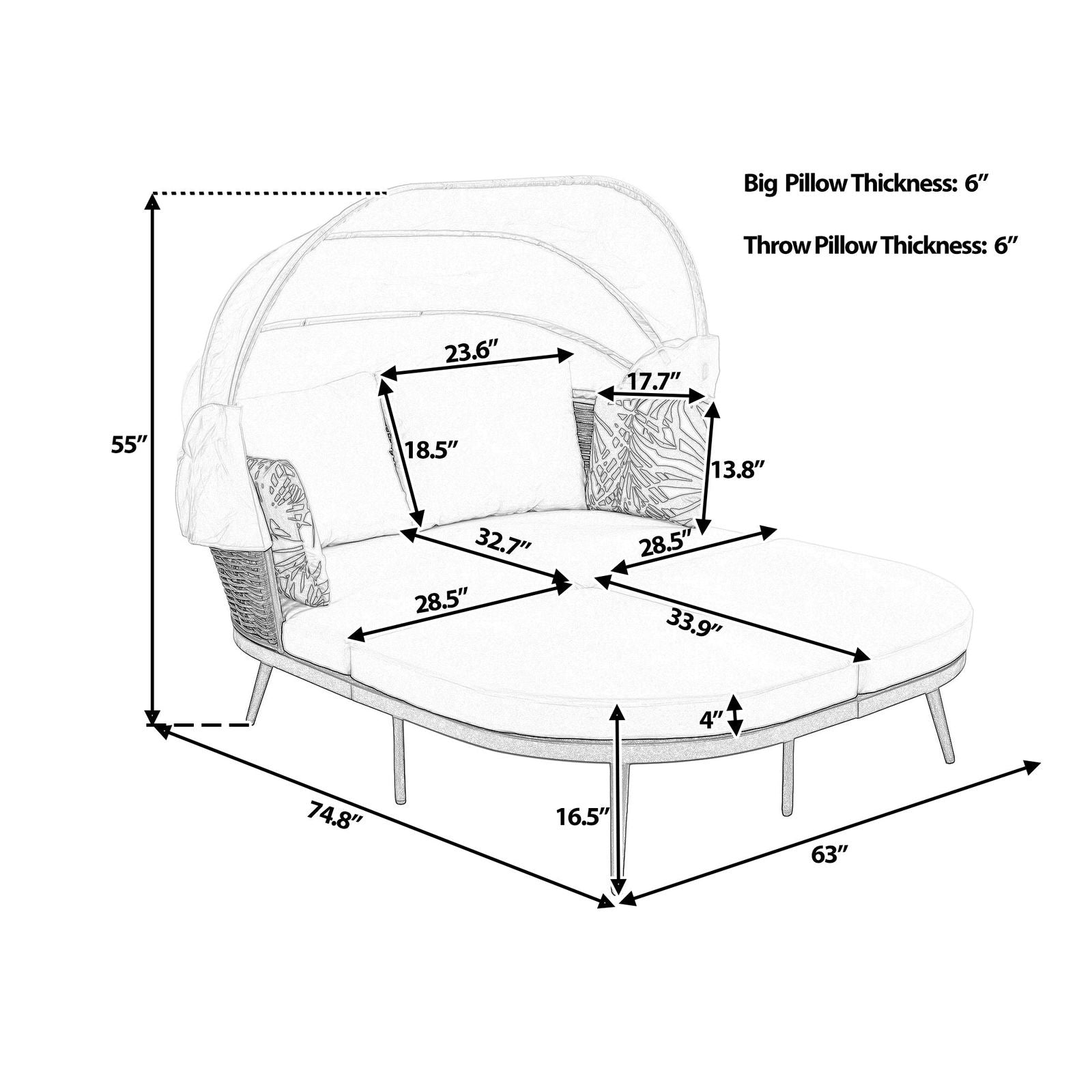 TOPMAX 74.8" L Patio Daybed with Retractable Canopy, Outdoor Rattan PE Wicker Back Loveseat Sofa Set with Throw Pillows and Cushions for Backyard, Poolside, Garden, Brown himalipasal