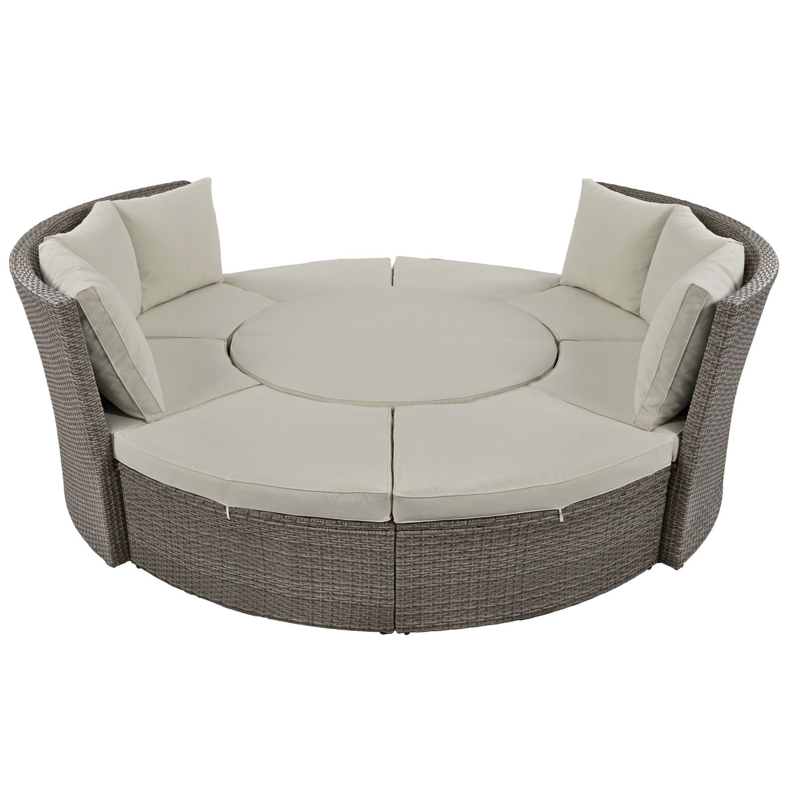 TOPMAX Patio 5-Piece Round Rattan Sectional Sofa Set All-Weather PE Wicker Sunbed Daybed with Round Liftable Table and Washable Cushions for Outdoor Backyard Poolside, Gray himalipasal