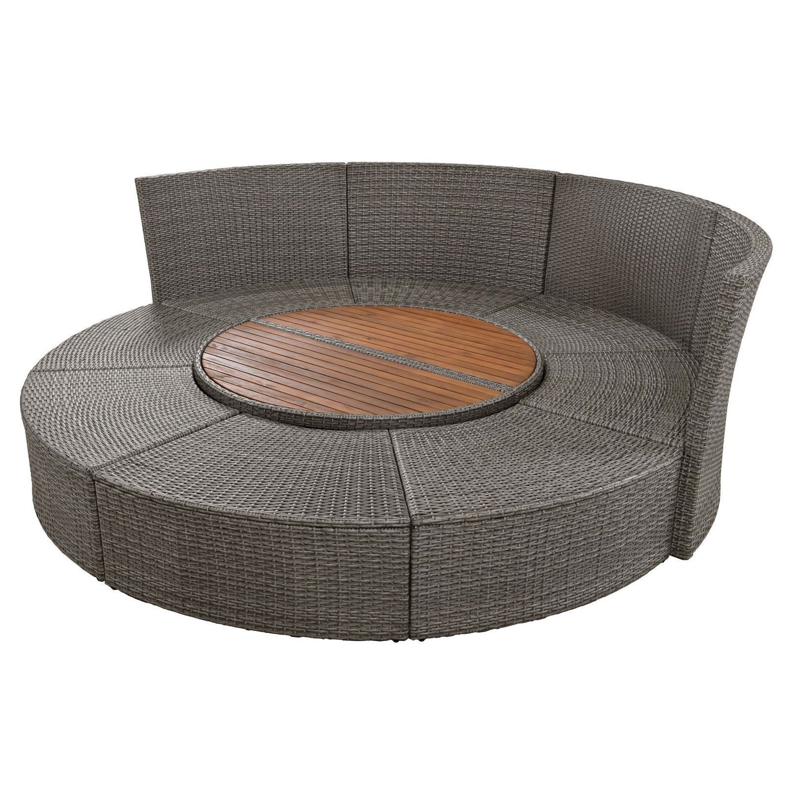 TOPMAX Patio 5-Piece Round Rattan Sectional Sofa Set All-Weather PE Wicker Sunbed Daybed with Round Liftable Table and Washable Cushions for Outdoor Backyard Poolside, Gray himalipasal