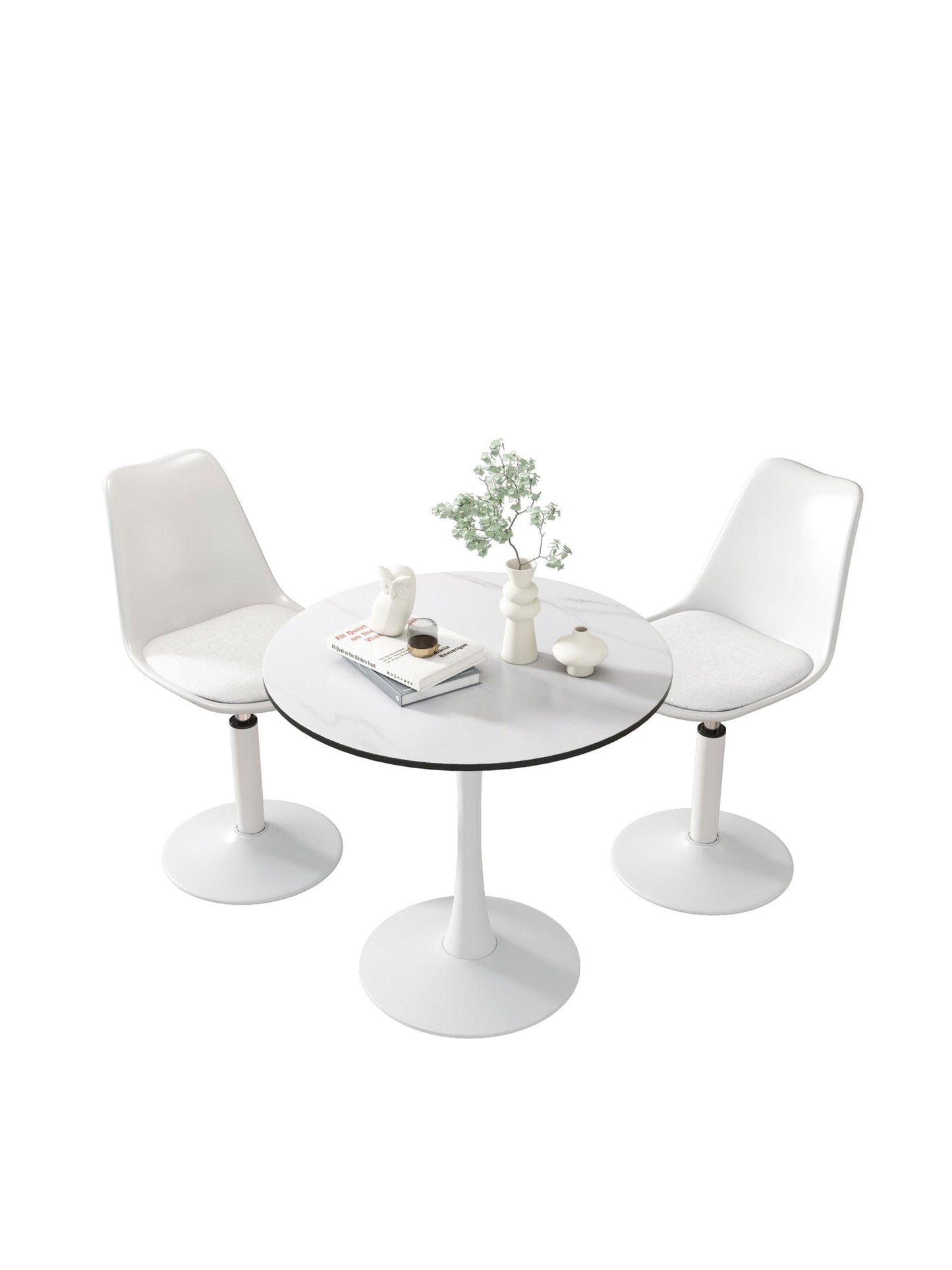 TULIP DINING TABLE ,32IN ROUND, WHITE, Mable black, 1pc per ctn himalipasal