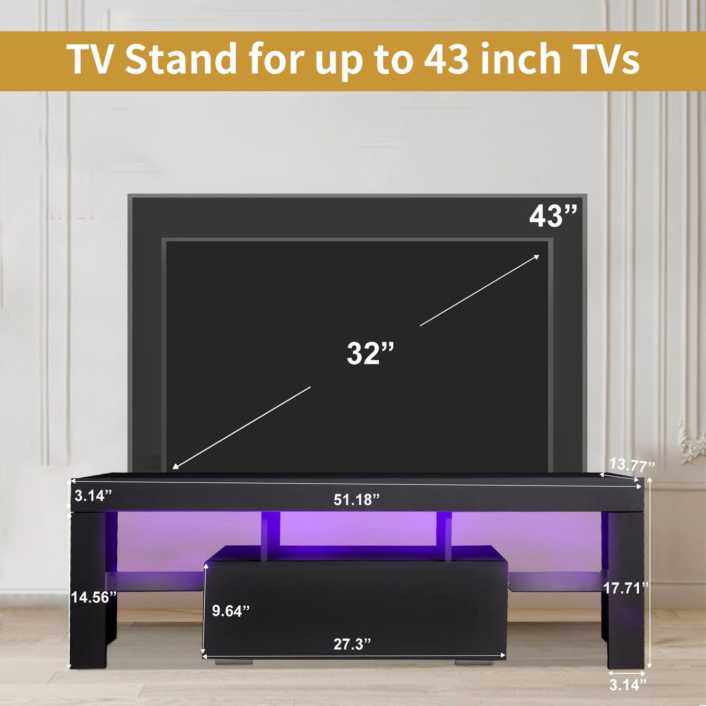 TV stand with Storage 43 inch LED Modern TV Media Console Entertainment Center with Drawer TV cabinet for Living Room Bedroom himalipasal