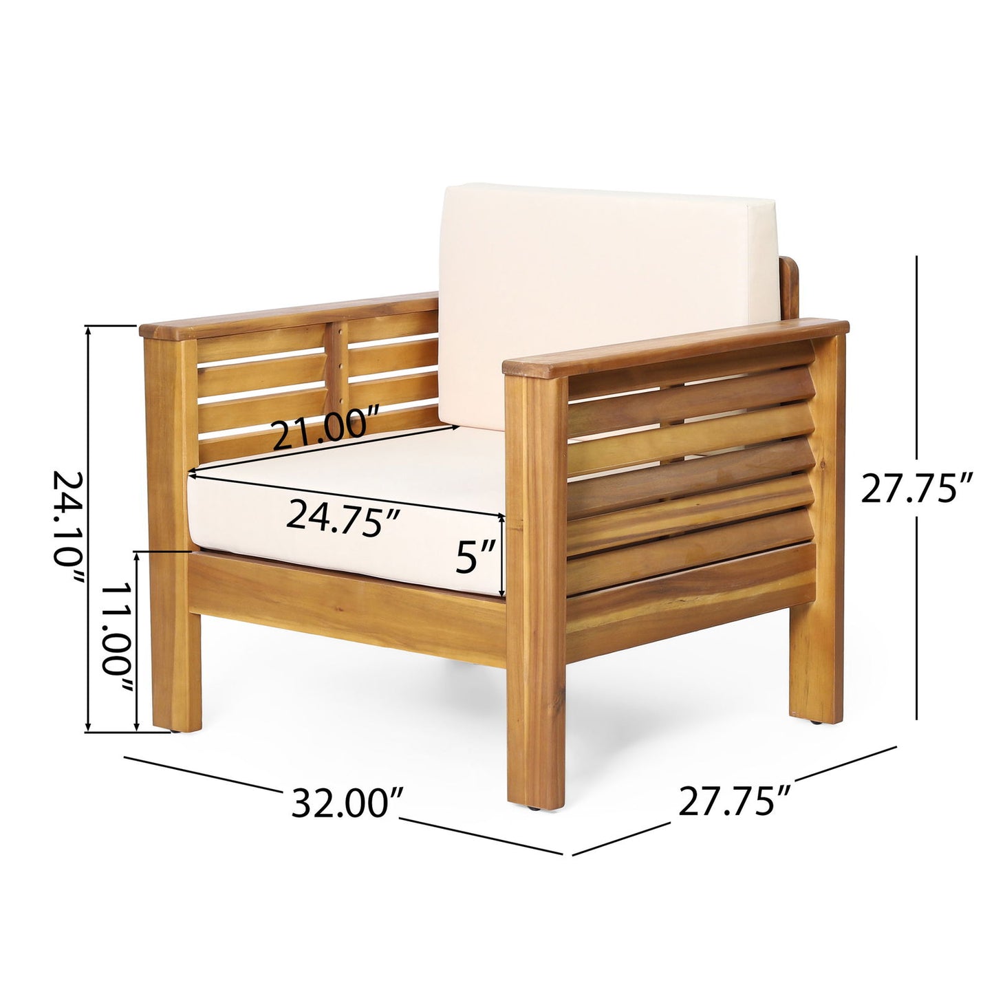 Teak Acacia Wood Loveseat and Coffee Table Set with Cream Cushions himalipasal