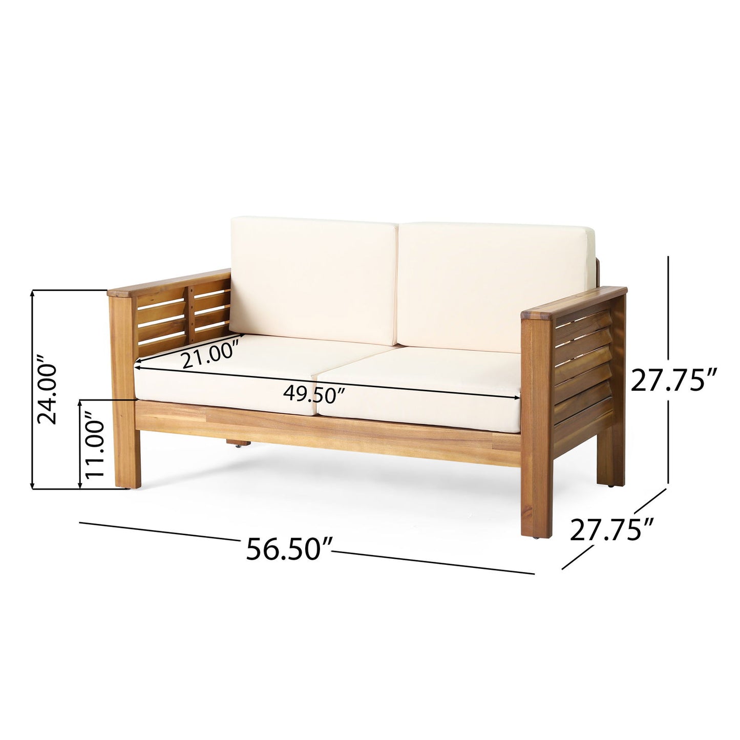 Teak Acacia Wood Loveseat and Coffee Table Set with Cream Cushions himalipasal