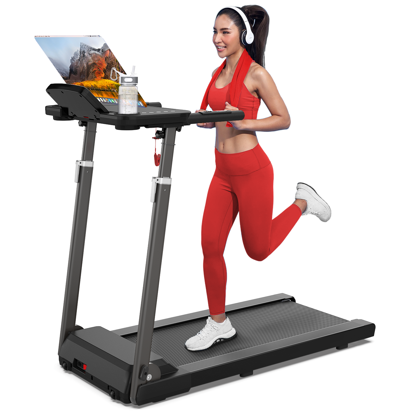 Treadmill with Desk Workstation & Adjustable Height, 300 LBS Weight Capacity, Folding Treadmill with Bluetooth Speaker , Portable Walking Pad Treadmill with Desktop for Home Office himalipasal