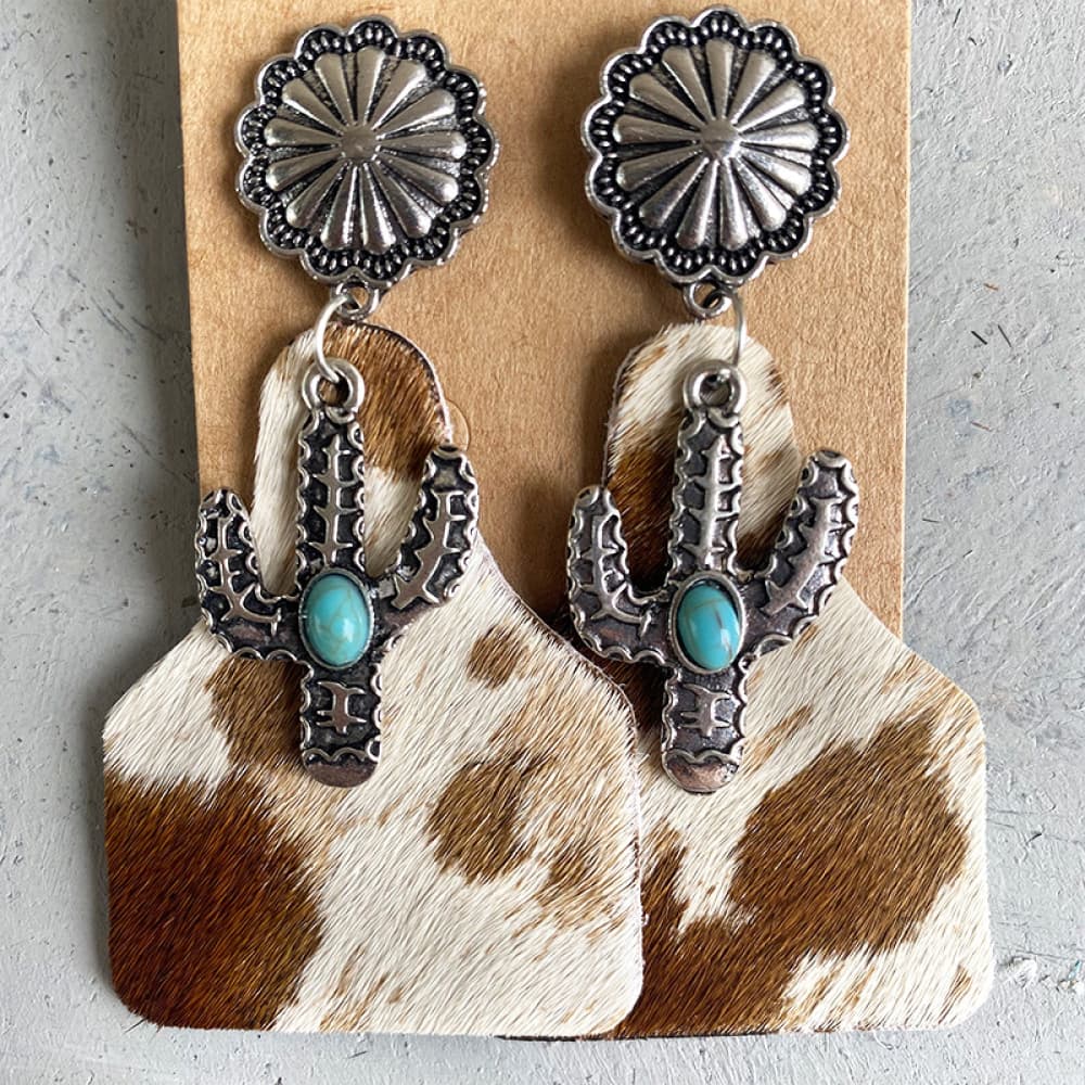 Turquoise Decor Cactus Alloy Earrings himalipasal