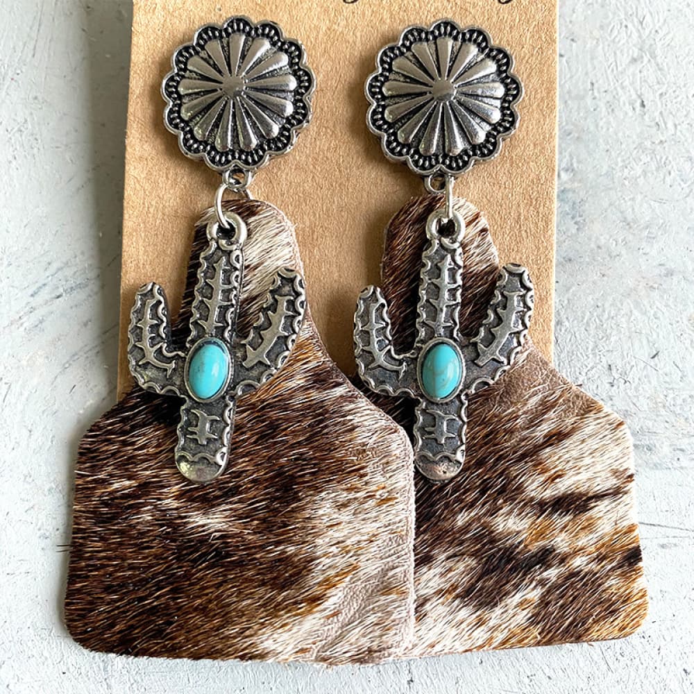 Turquoise Decor Cactus Alloy Earrings himalipasal