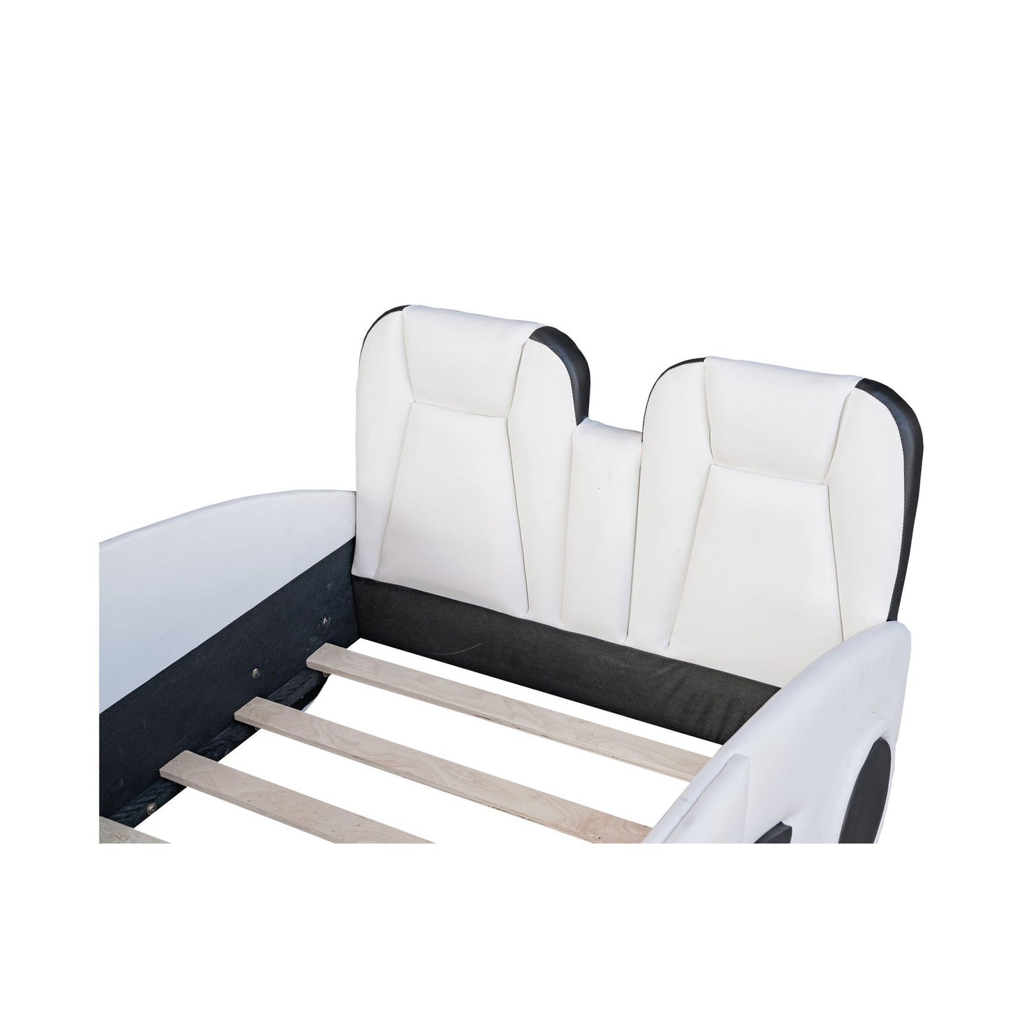 Twin Size Race Car-Shaped Platform Bed with Wheels, White himalipasal