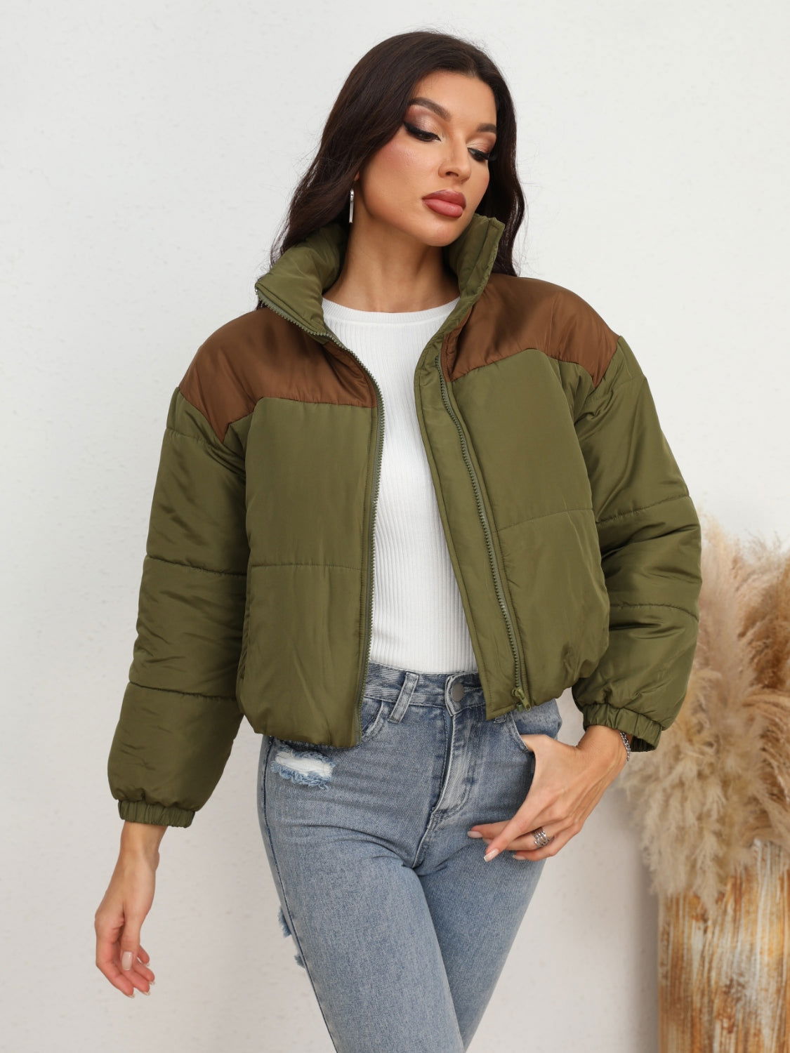 Two-Tone Zip-Up Puffer Jacket himalipasal