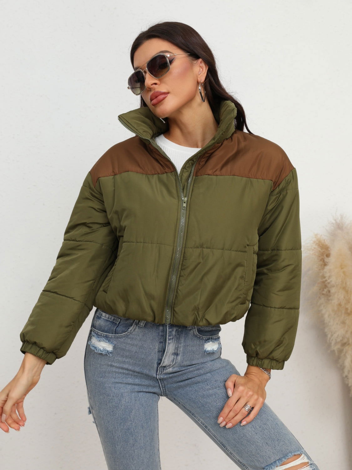 Two-Tone Zip-Up Puffer Jacket himalipasal