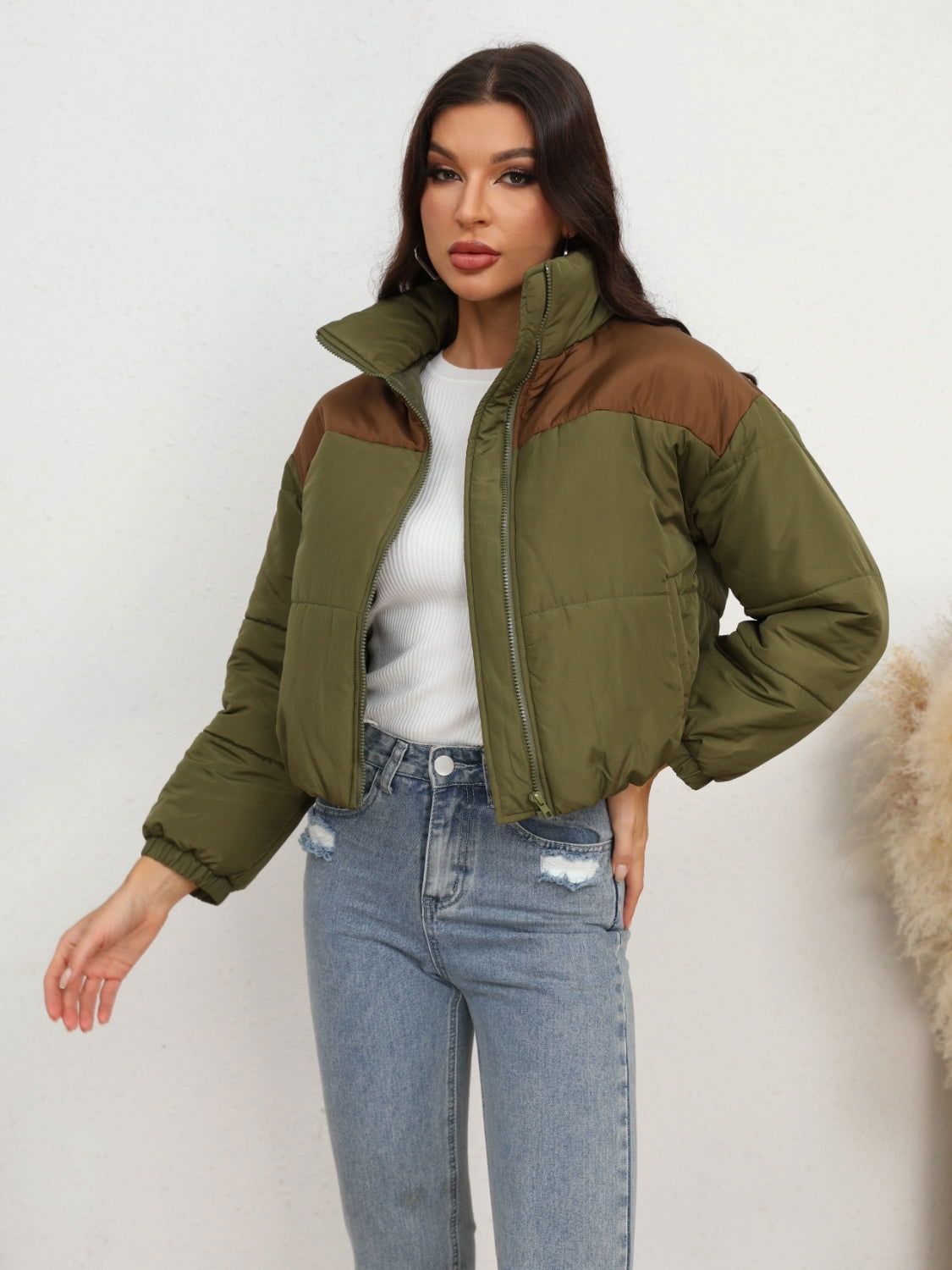 Two-Tone Zip-Up Puffer Jacket himalipasal