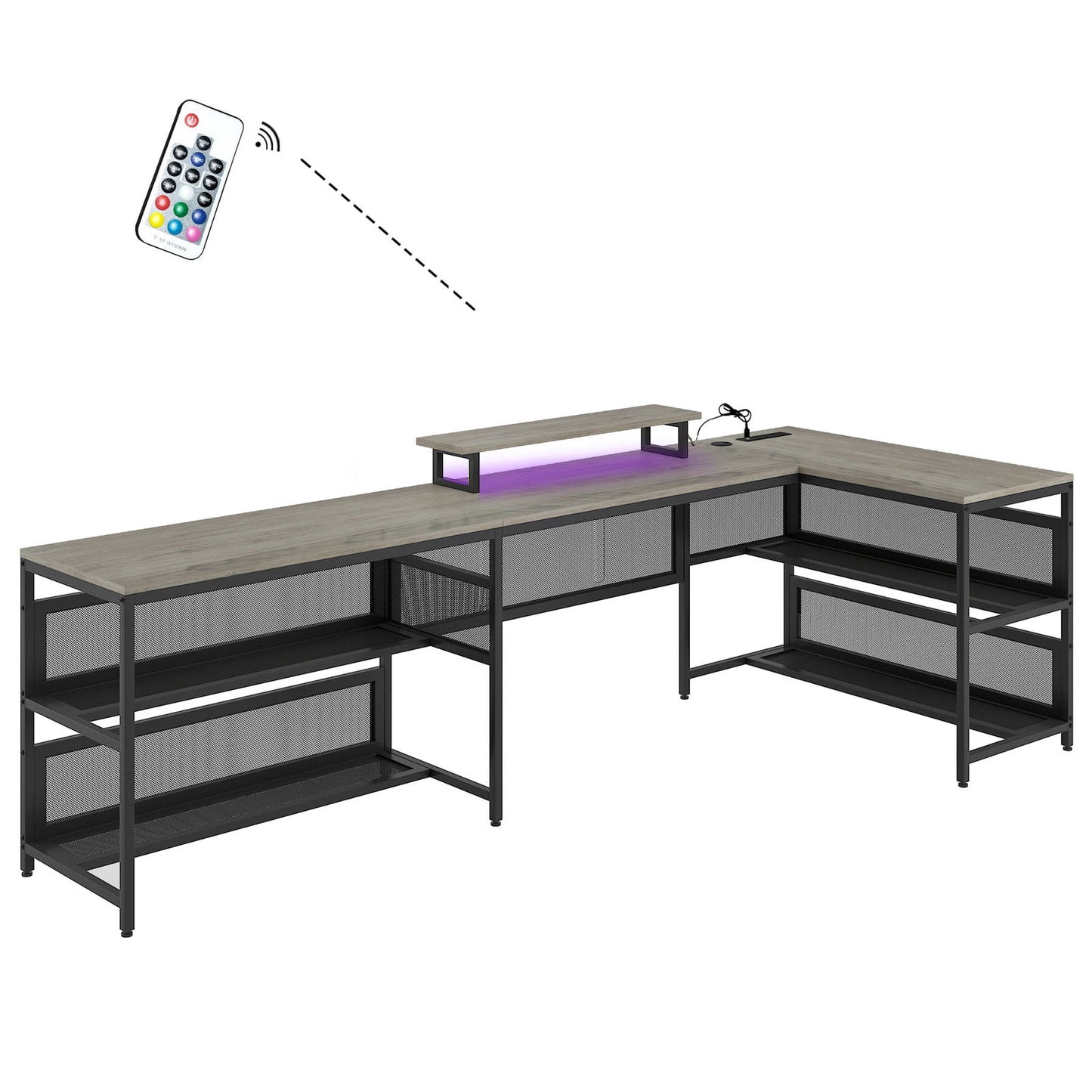 U-shaped Desk with Shelve and LED lights himalipasal