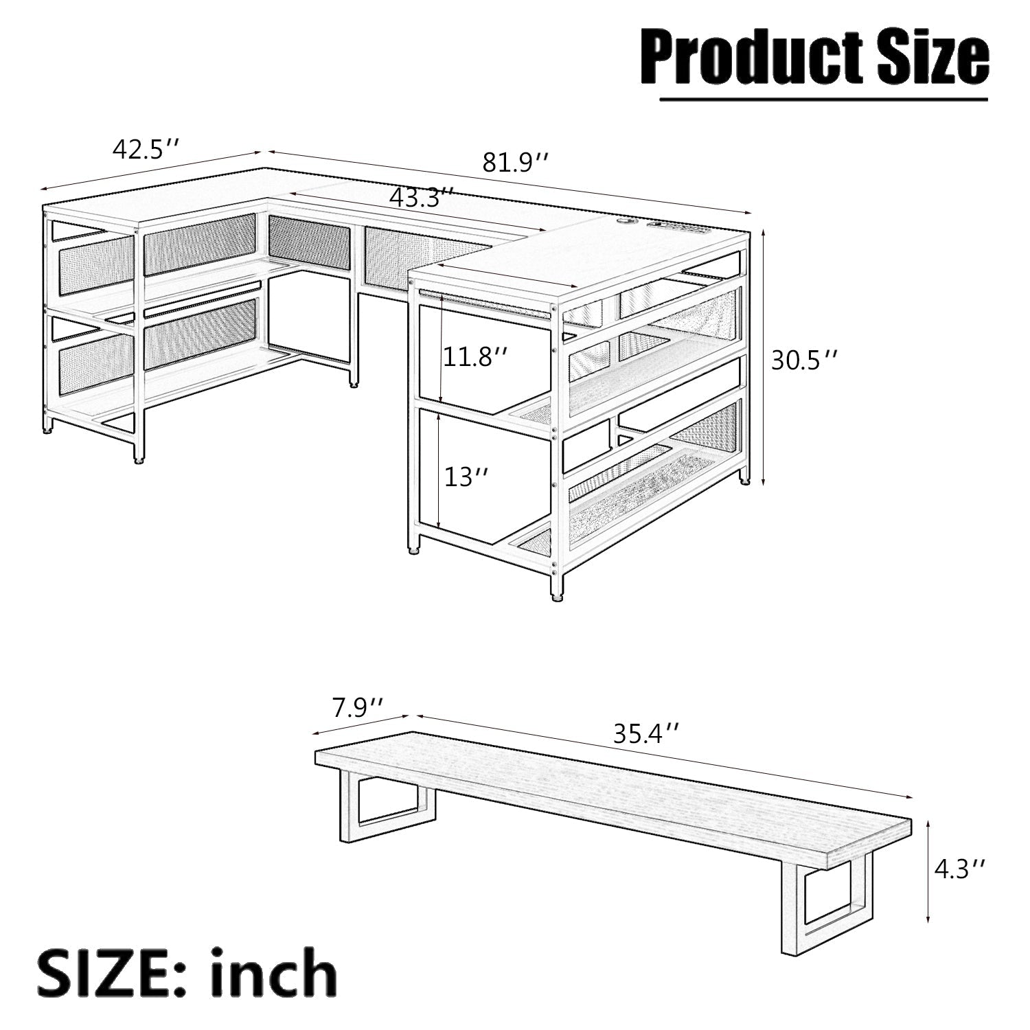 U-shaped Desk with Shelve and LED lights himalipasal