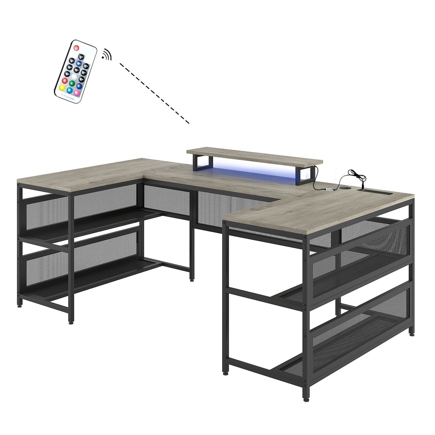 U-shaped Desk with Shelve and LED lights himalipasal