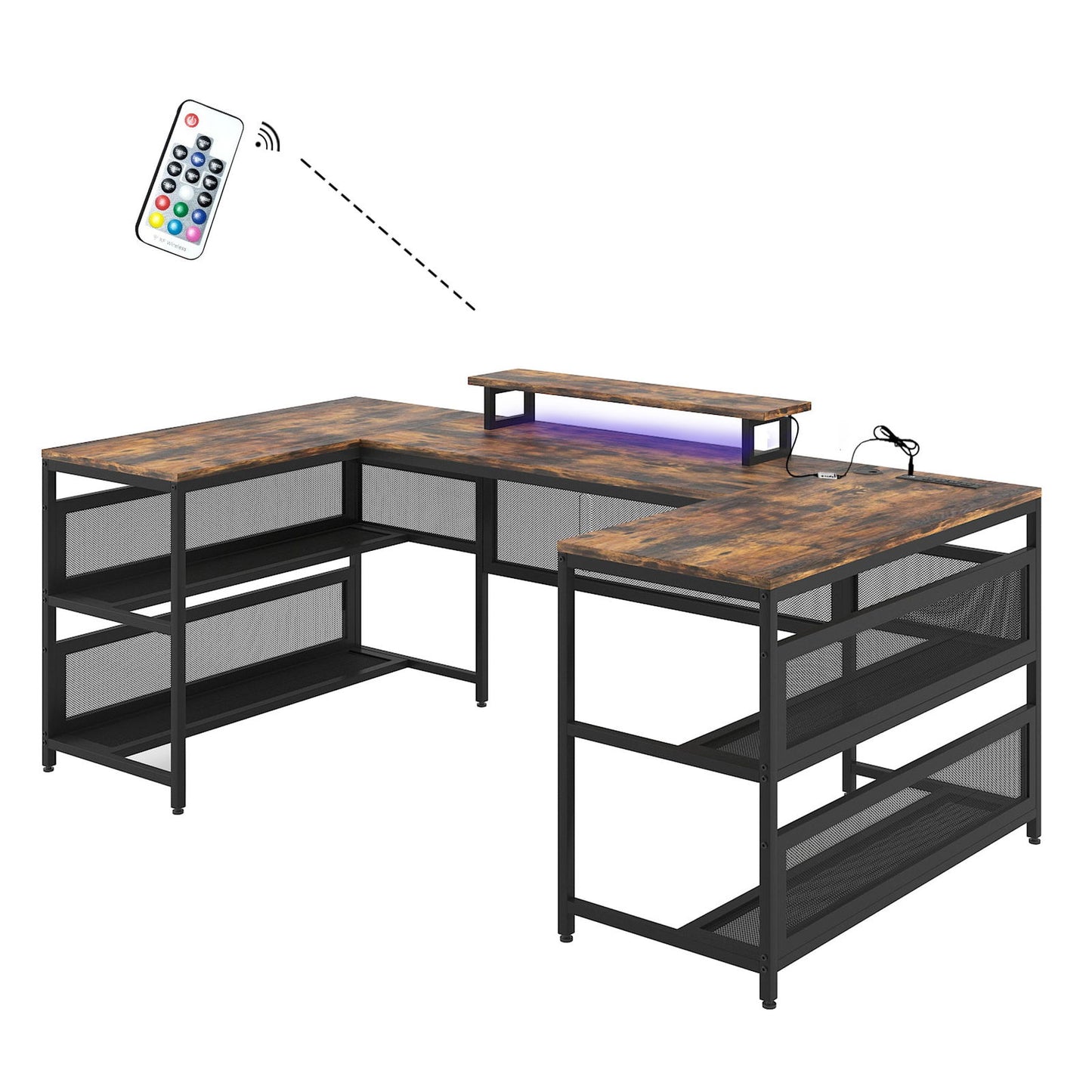 U-shaped Desk with Shelve and LED lights himalipasal