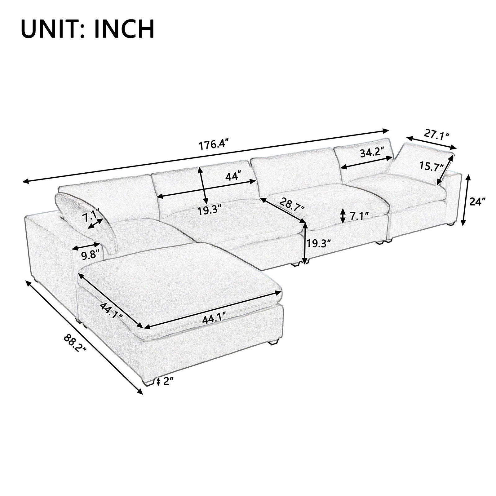 U-style Upholstered Oversize Modular Sofa with Removable Ottoman,Sectional sofa for Living Room Apartment(5-Seater) himalipasal