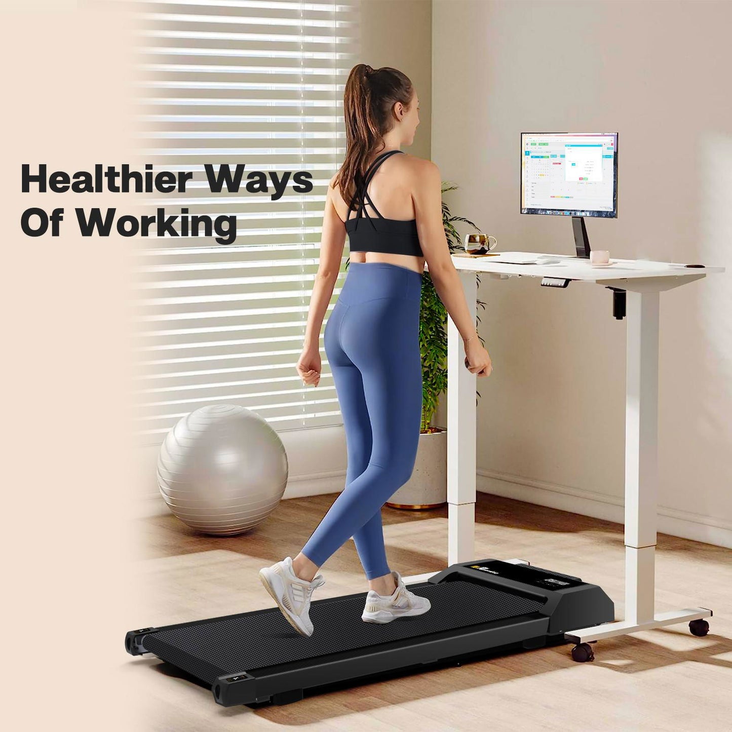 Under Desk Treadmills, 265LBS Capacity Portable Treadmill Walking Pad with Bluetooth and LED Display Electric Running Machine for Home Office Use Inst himalipasal