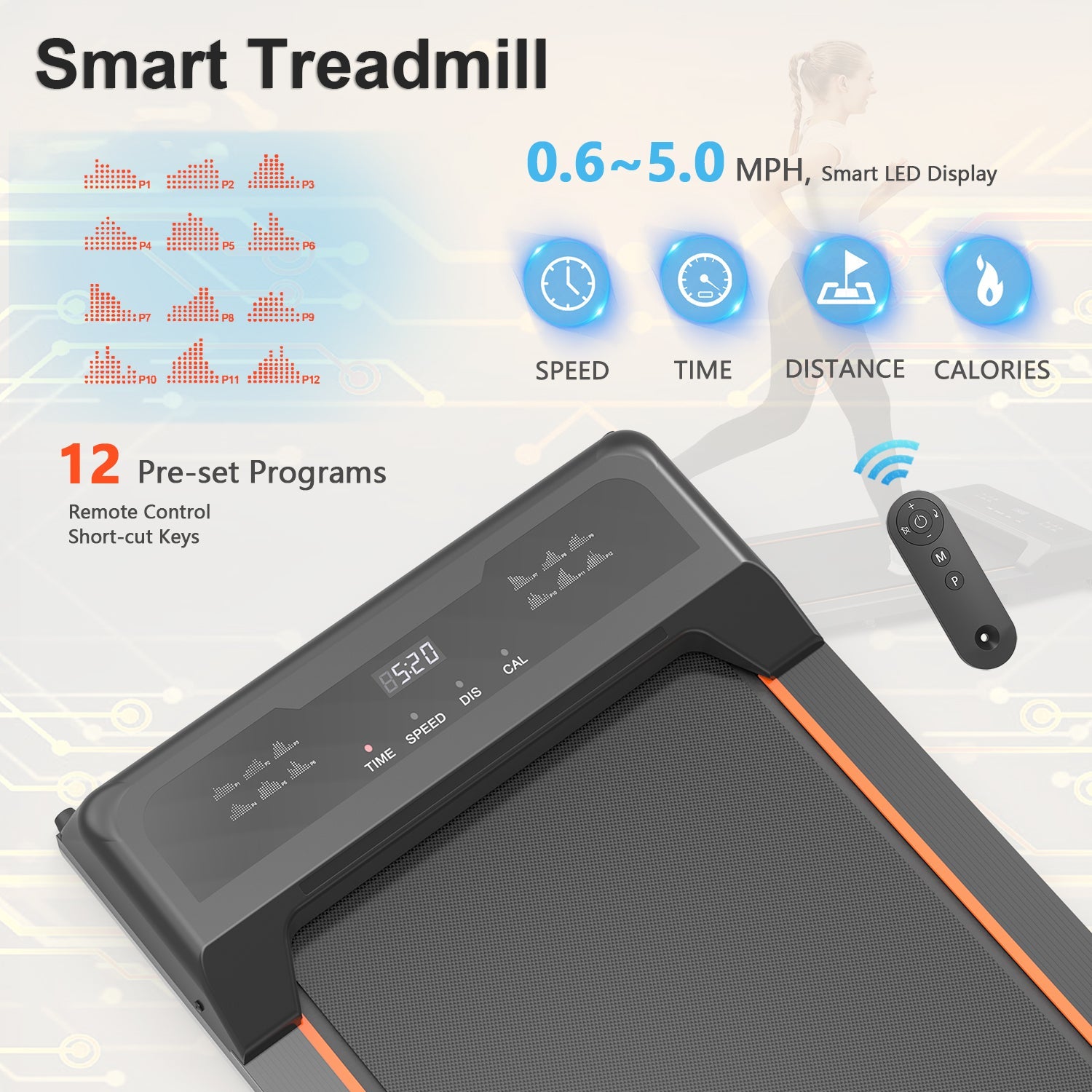 Walking Pad Under Desk Treadmill, LED Display and Remote Control Portable Treadmill for Home and Office, 2.5HP 265LBS himalipasal