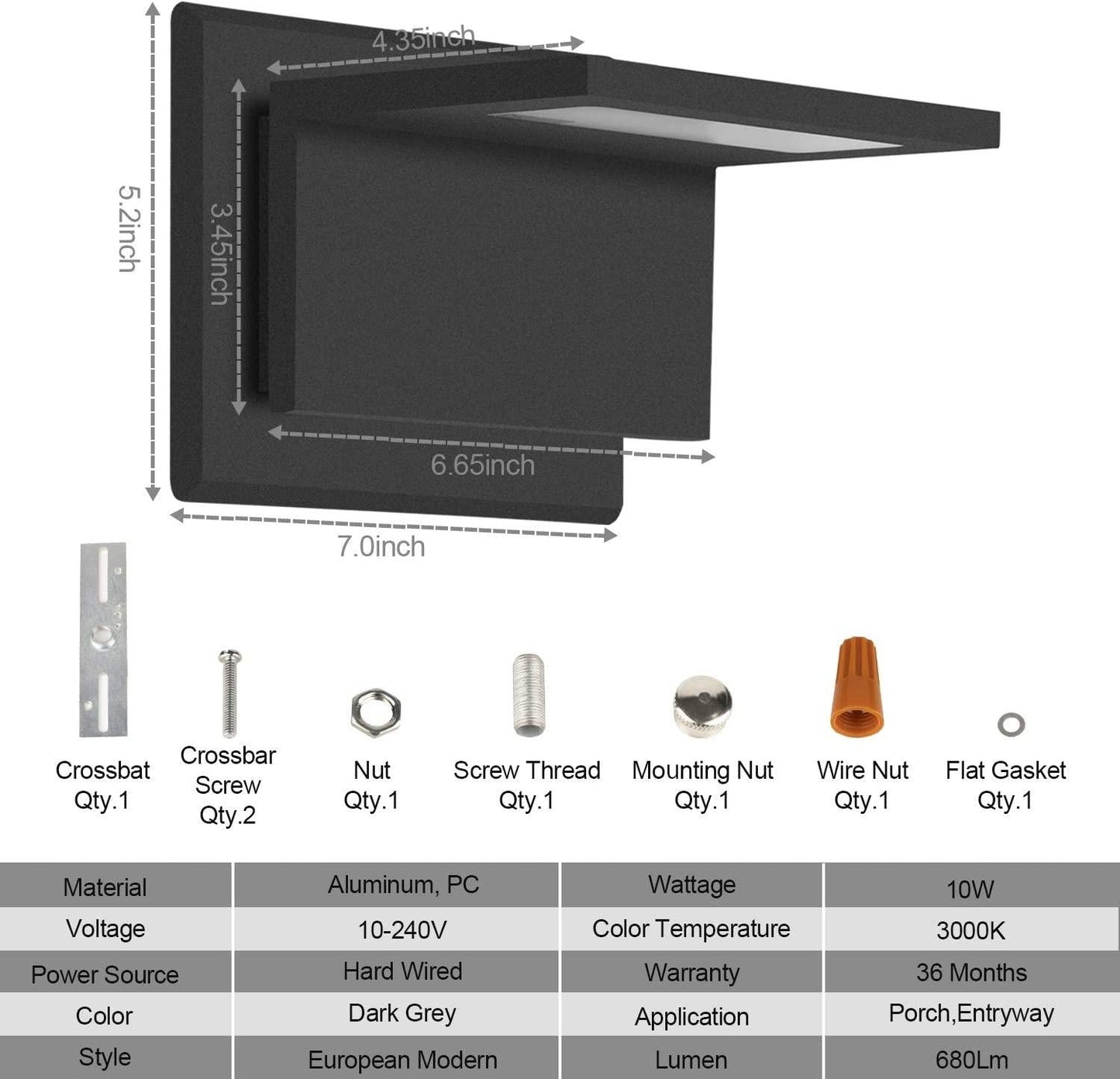 Wall Light Outdoor LED Wall Mount Lamp IP54 Waterproof 10W 680Lm 3000K-No Sensor himalipasal