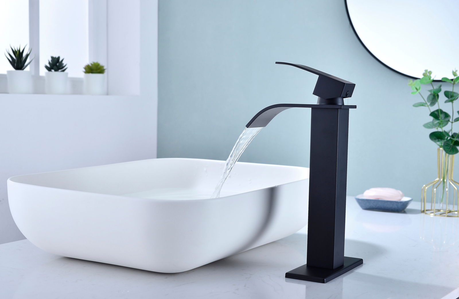 Waterfall Spout Bathroom Faucet,Single Handle Bathroom Vanity Sink Faucet himalipasal