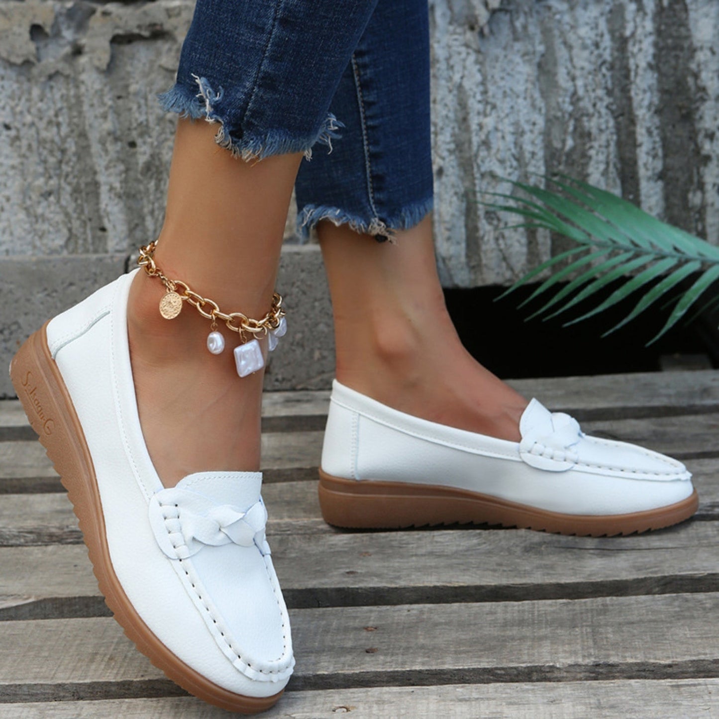 Weave Wedge Heeled Loafers himalipasal