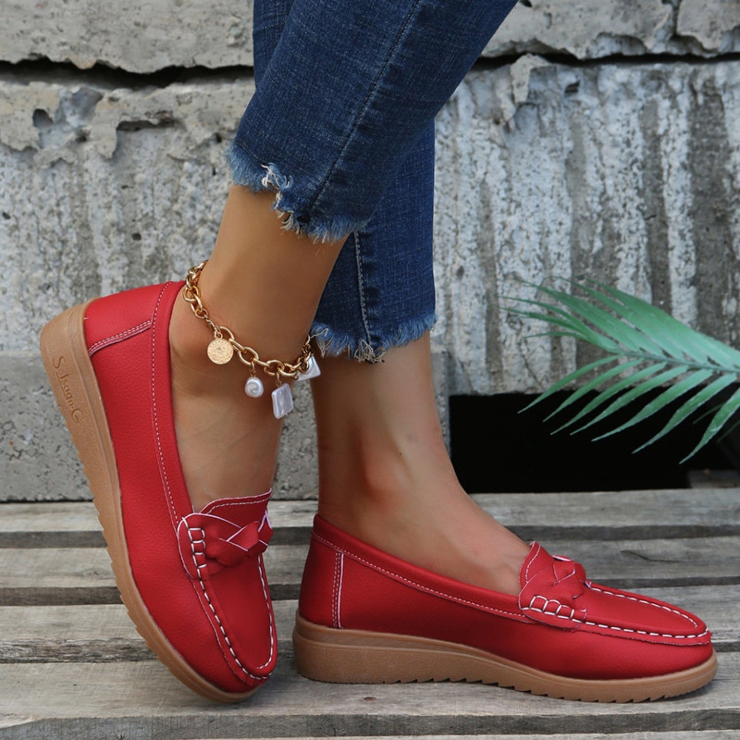 Weave Wedge Heeled Loafers himalipasal