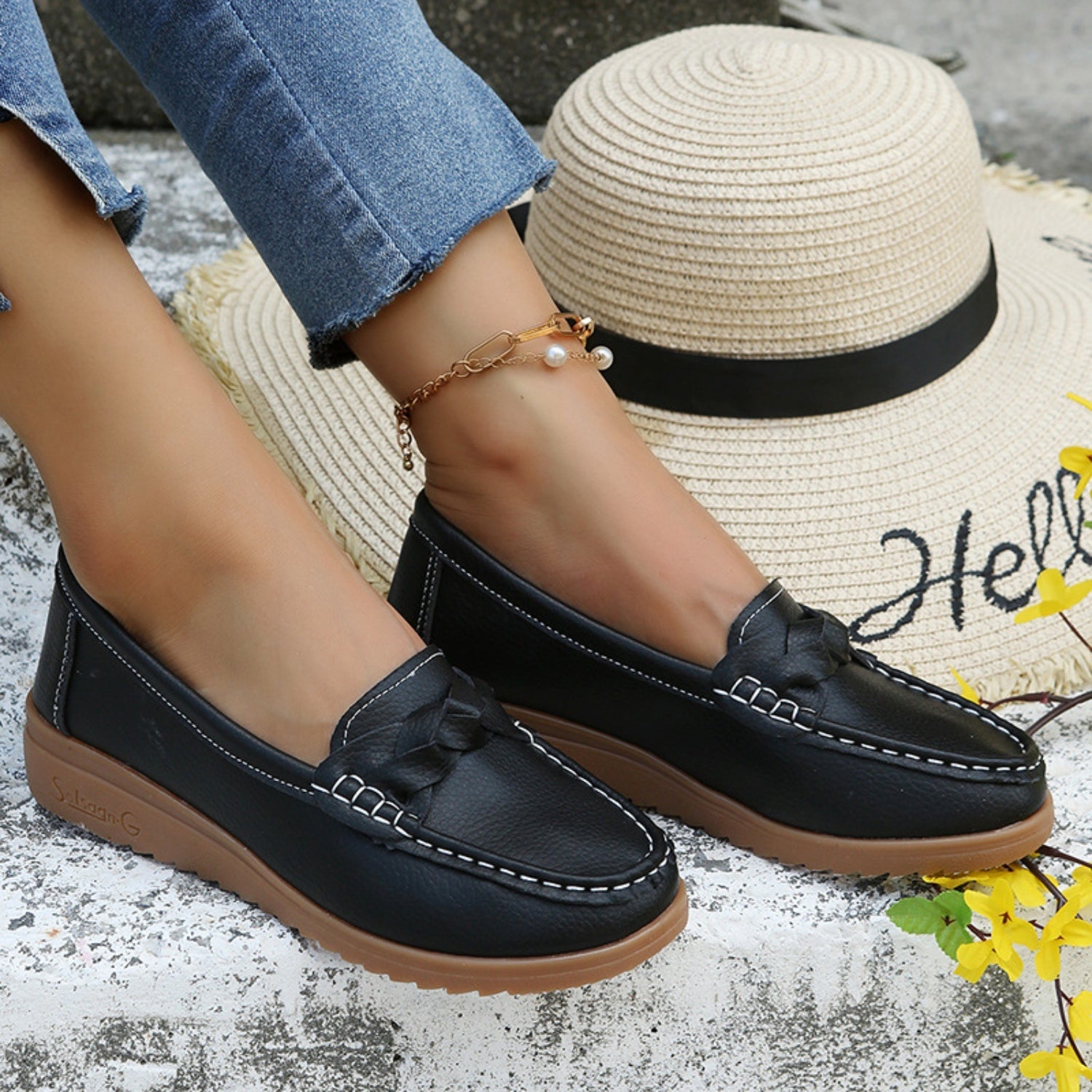 Weave Wedge Heeled Loafers himalipasal