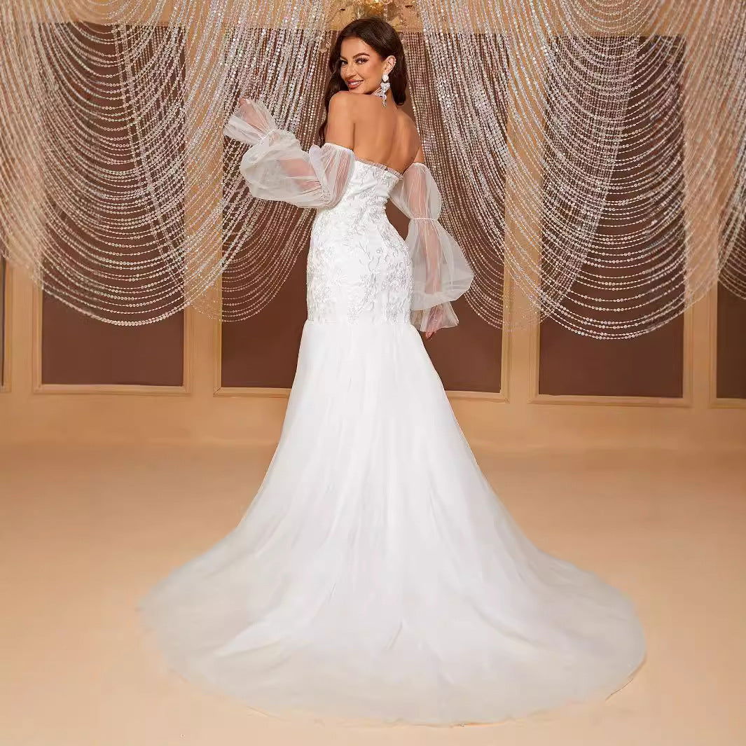 Wedding Dress Fishtail Gown off Shoulder Tube Top Hollow Out Cutout out Bridal Wedding Dress Elegant himalipasal