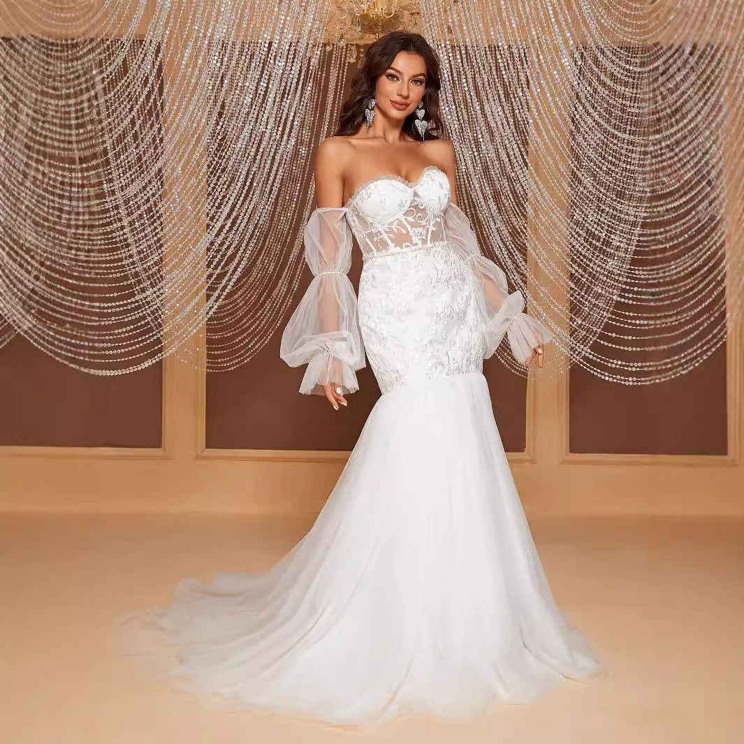 Wedding Dress Fishtail Gown off Shoulder Tube Top Hollow Out Cutout out Bridal Wedding Dress Elegant himalipasal